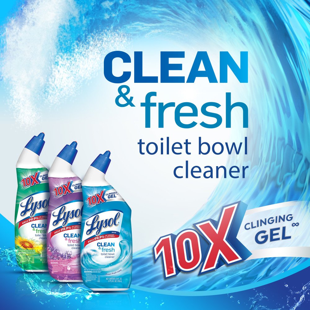 Lysol Clean & Fresh Toilet Bowl Cleaner - Ocean Fresh Scent, 24 Ounce (Pack of 4) | Powerful Bathroom Cleaning Solution for Toilets, Tubs & Showers | Eliminates Odors & Leaves Fresh Citrus Fragrance