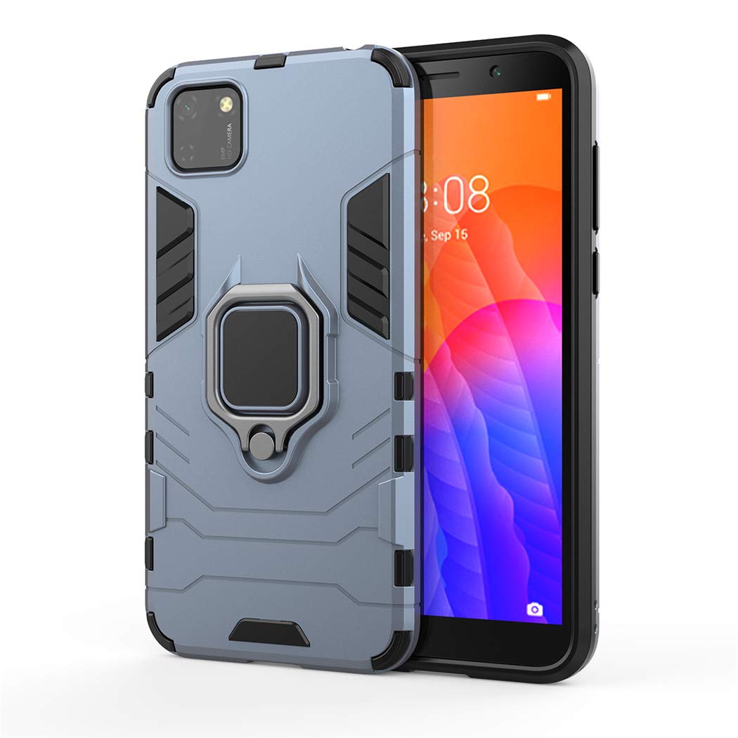 Huawei Y5P Case with Metal Ring Grip & Kickstand - Magnetic Car Mount Compatible Rugged Dual Layer Protective Cover for Huawei Y5P (Navy Blue) | Perfect for Daily Use, Travel & Hands-Free Viewing
