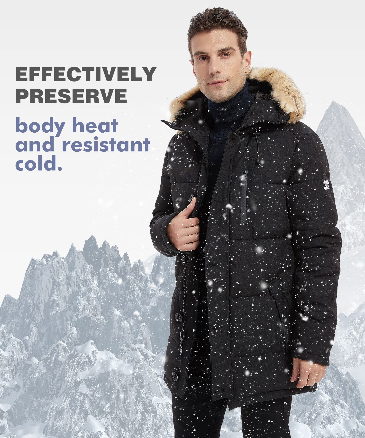 PUREMSX Men's Winter Coat - Windproof, Insulated Thick Padded Parka Jacket for Outdoor Activities | Cold Weather, Snow, Hiking & Daily Wear