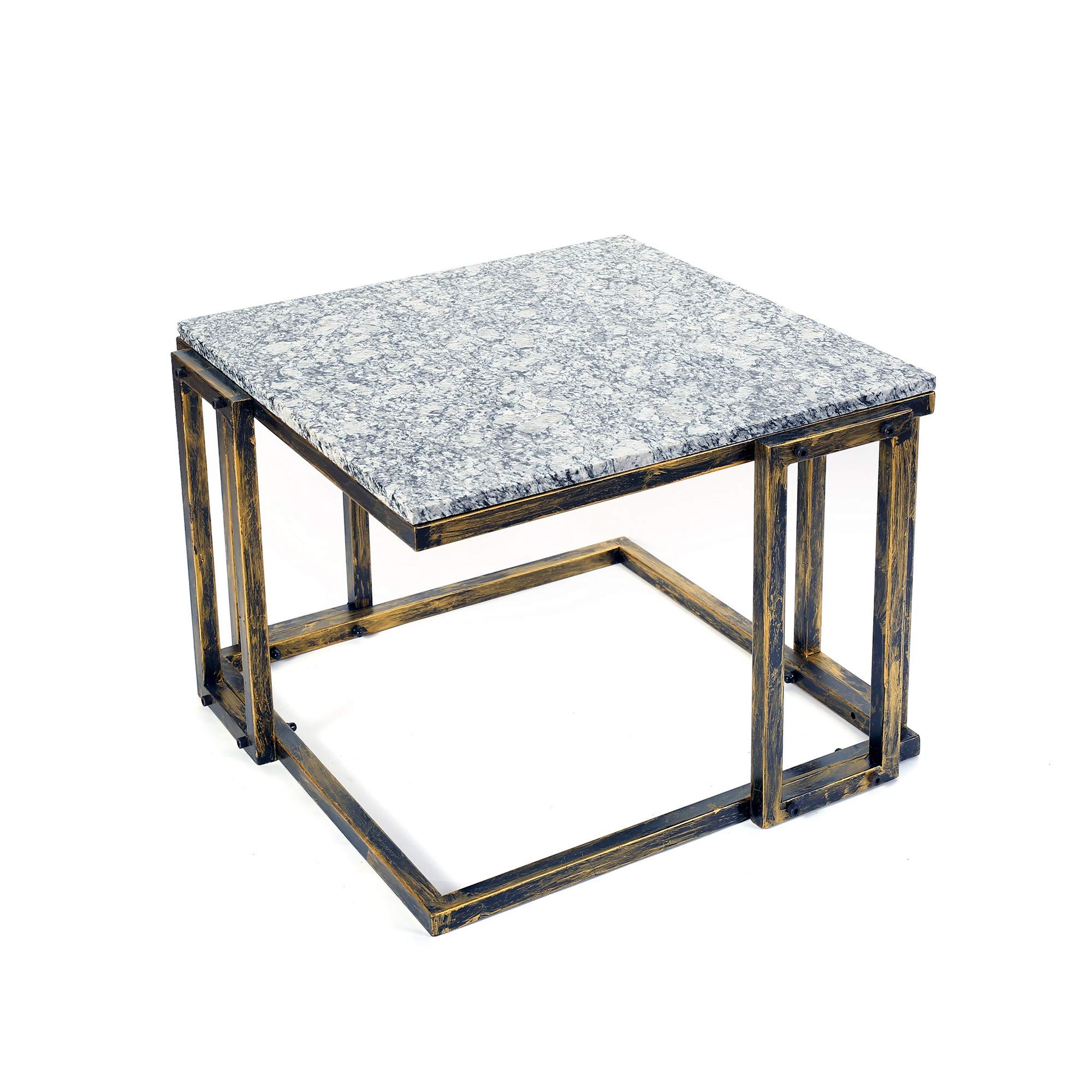 Benjara 22 Inch Granite Top Plant Stand - Sturdy Cast Iron Frame in Gray, Black & Gold | Indoor & Outdoor Decor for Home, Garden, Patio, Porch