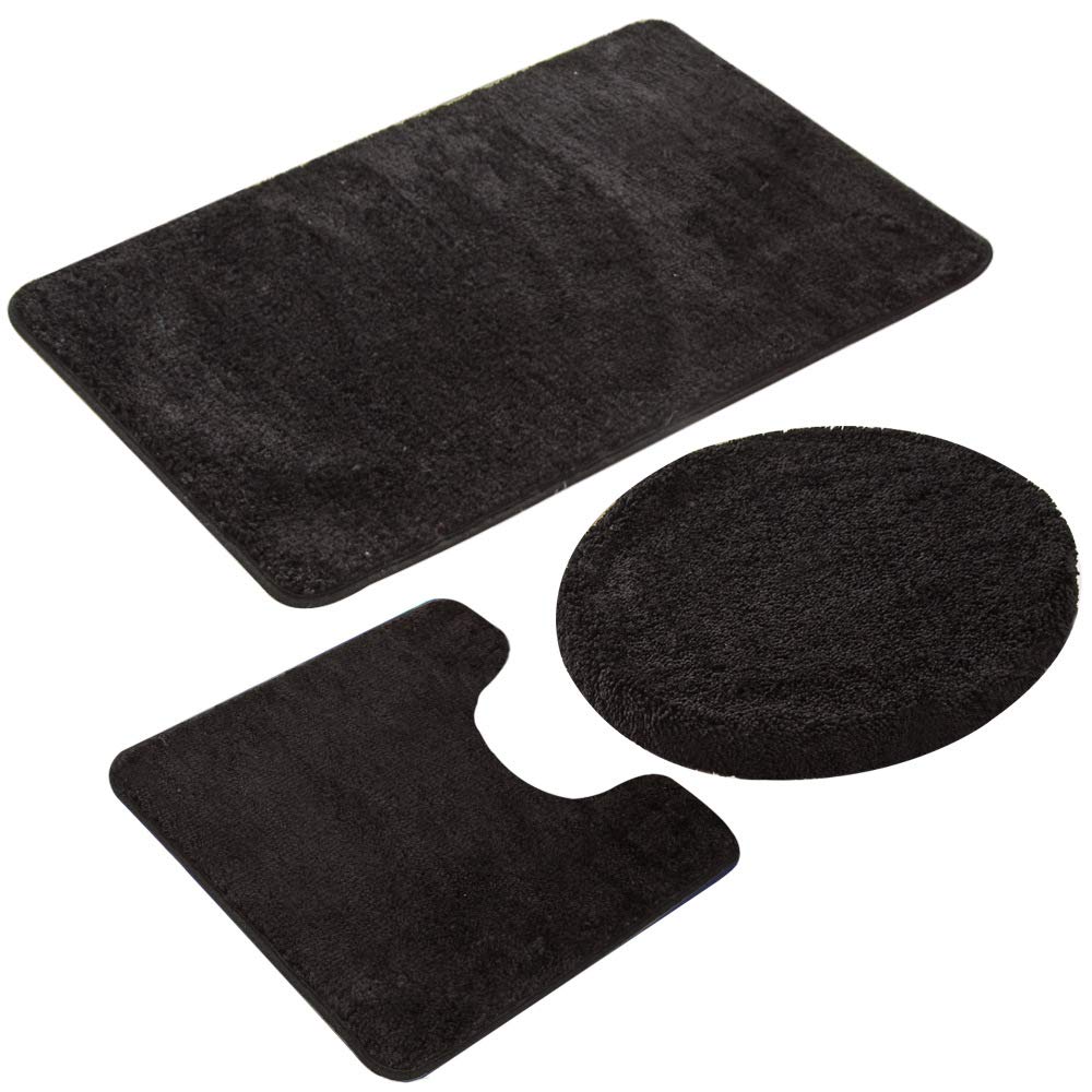 Premium 3-Piece Anti-Slip Bathroom Rug Set - Soft Rectangular Floor Mat, U-Shaped Toilet Mat & Toilet Lid Cover (Black) | Non-Slip Bath Mats for Bathroom Safety & Comfort | Perfect for Modern Bathrooms, Guest Baths & Home Decor
