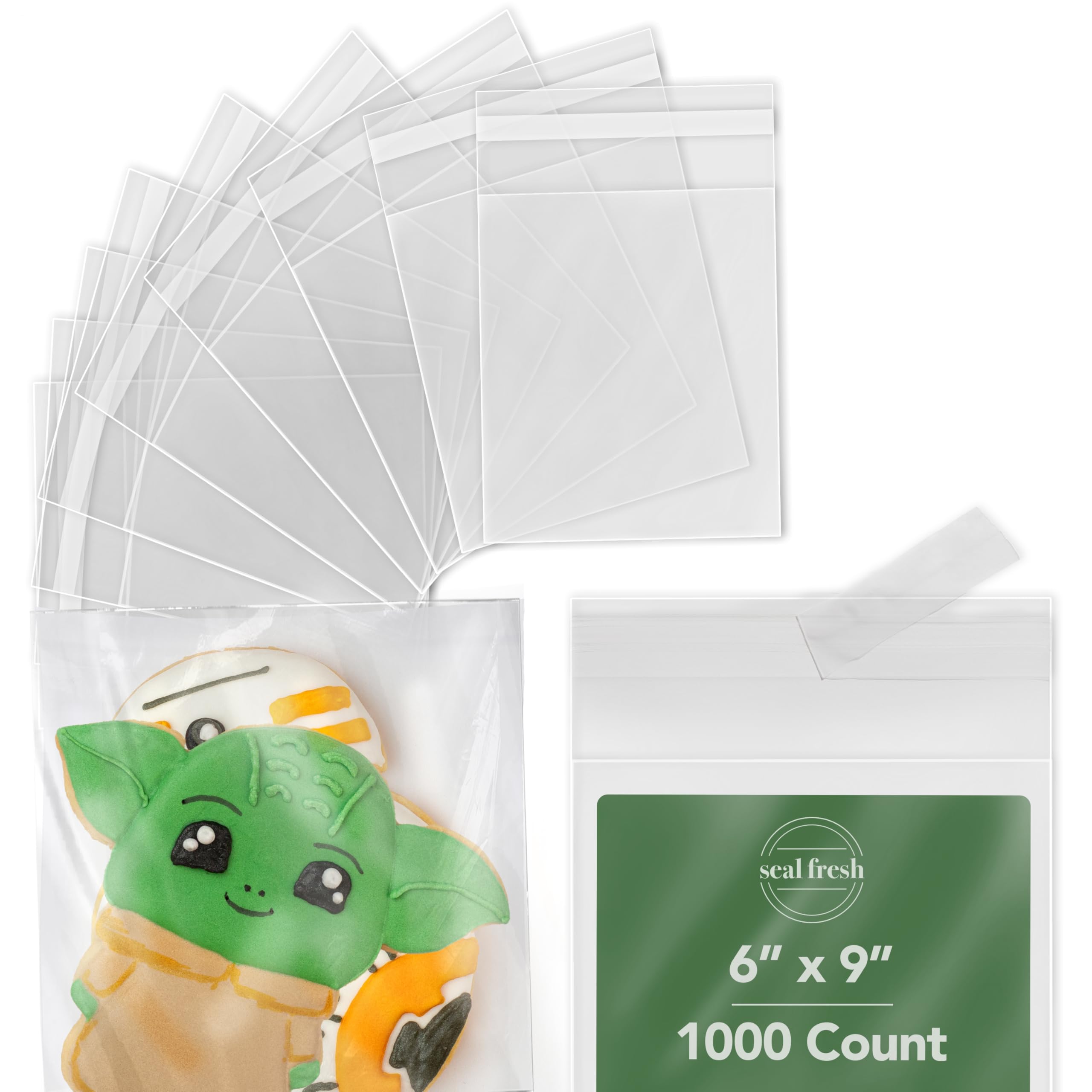 Self Sealing Cellophane Bags 6x9 Inches - 1000 Pack Clear Resealable Plastic Treat Bags for Cookies, Candy, Pastries & Snacks - Perfect for Bakery Packaging, Party Favors & Gift Wrapping