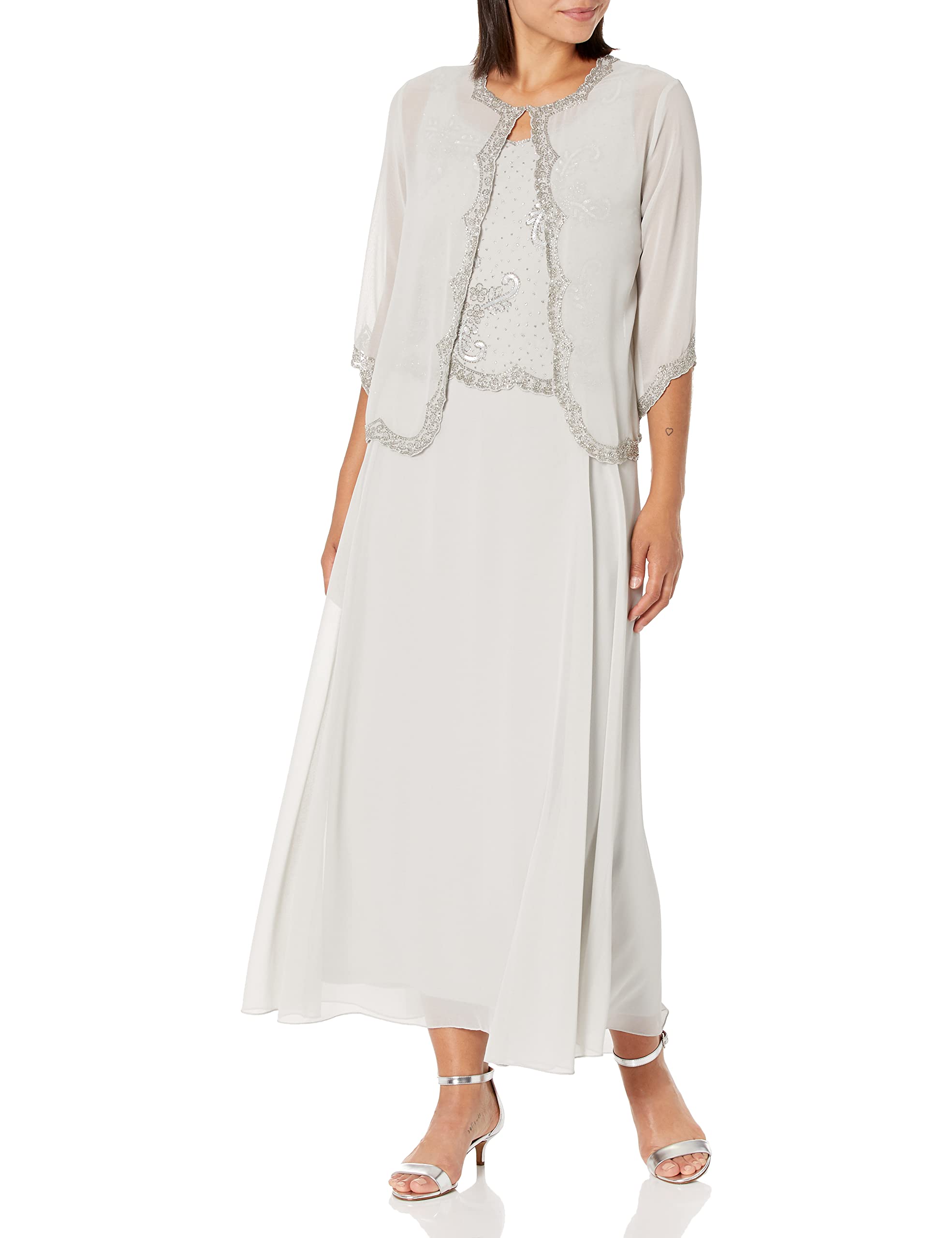J Kara Women's Petite Beaded Jacket Dress - Elegant Beaded Formal Dress for Women, Plus Size Beaded Cocktail Dress for Party, Wedding, Evening Events