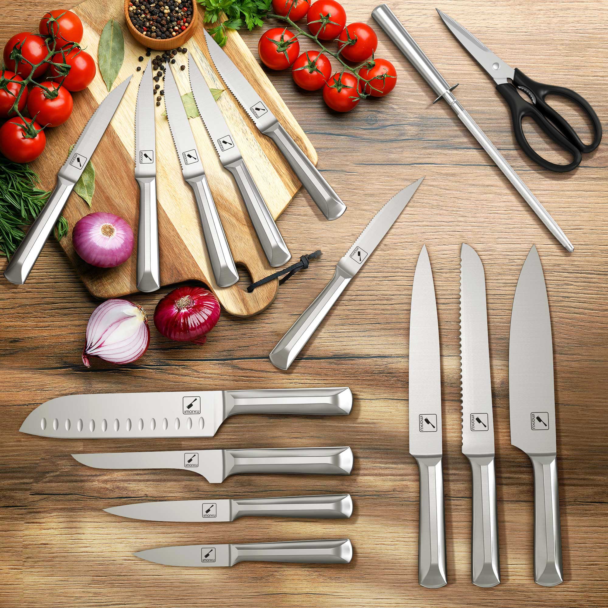 Premium Cast Iron Fry Pan Set & Japanese Knife Block Set - 10-Piece Non-Stick Cookware & 5-Piece Chef Knives Bundle for Home Kitchen, Cooking Enthusiasts - Perfect for Searing, Frying, Chopping & Meal Prep