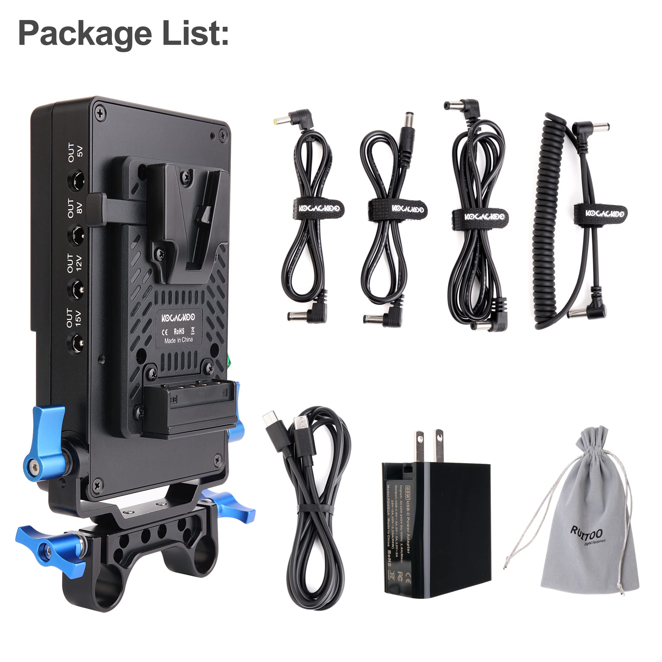 V-Mount to V-Lock Battery Adapter Plate with 15mm Rod Clamp & 6 DC Outputs - Power Supply Splitter for Sony Camcorders, BMPCC 4K/6K, DSLR Cameras - Perfect for Film Production, Live Streaming & On-Location Shooting