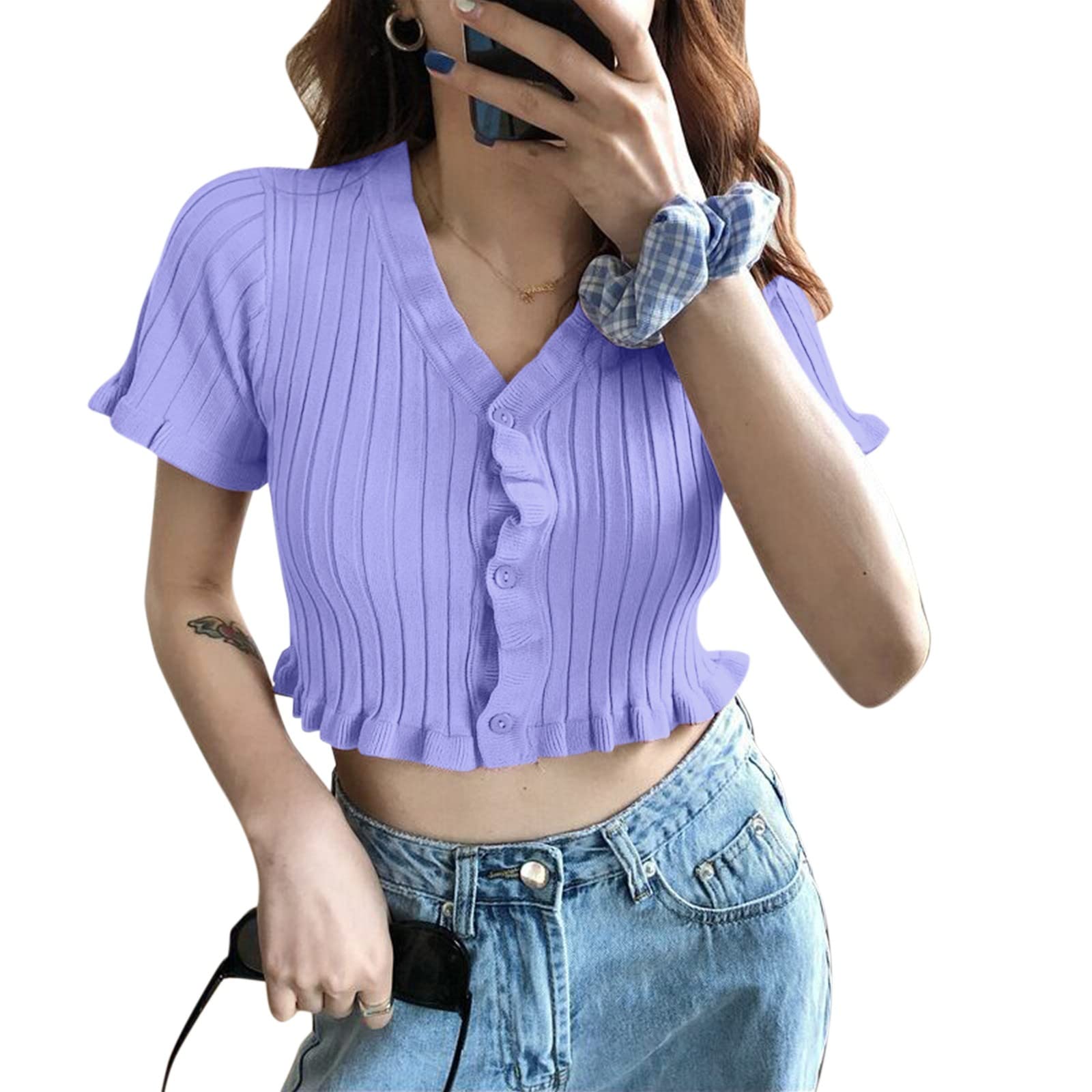 Women's Casual Summer Tops - V Neck Ribbed Knit Button Henley Shirt for Dressy & Everyday Wear | Perfect for Office, Date Night & Weekend Outings