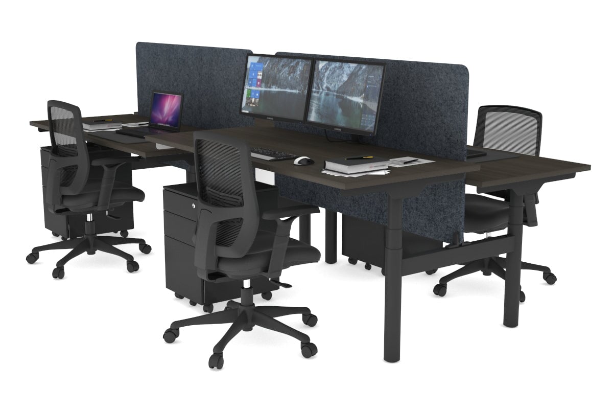 Flexi Premium Height Adjustable 4-Person H Bench Workstation - Black Frame [1800L x 700W] - Ergonomic Office Desk for Collaborative Workspaces & Home Offices