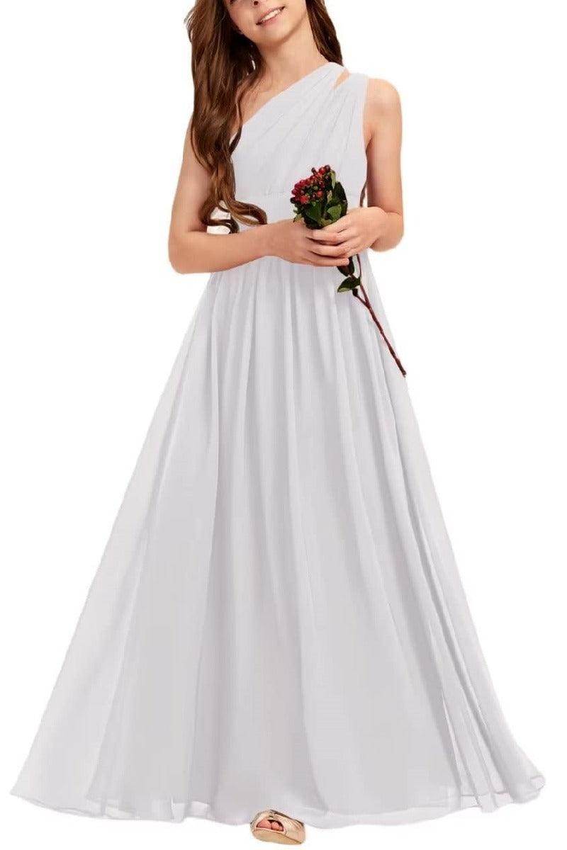 Elegant One Shoulder A-Line Junior Bridesmaid Dress - Formal Prom Party Gown for Teens - Perfect for Weddings, Dances & Special Occasions