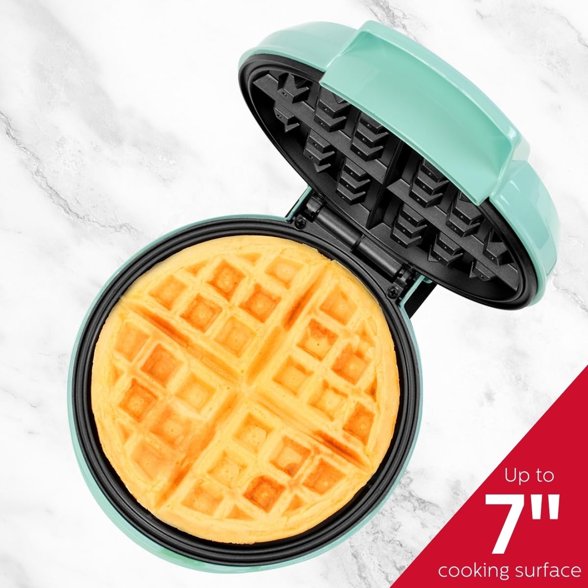 Holstein Housewares 7-Inch Belgian Waffle Maker with Non-Stick Coating - Mint Green & Stainless Steel - Quick & Easy Homemade Waffles for Breakfast, Brunch, or Dessert - Perfect for Family Meals & Entertaining