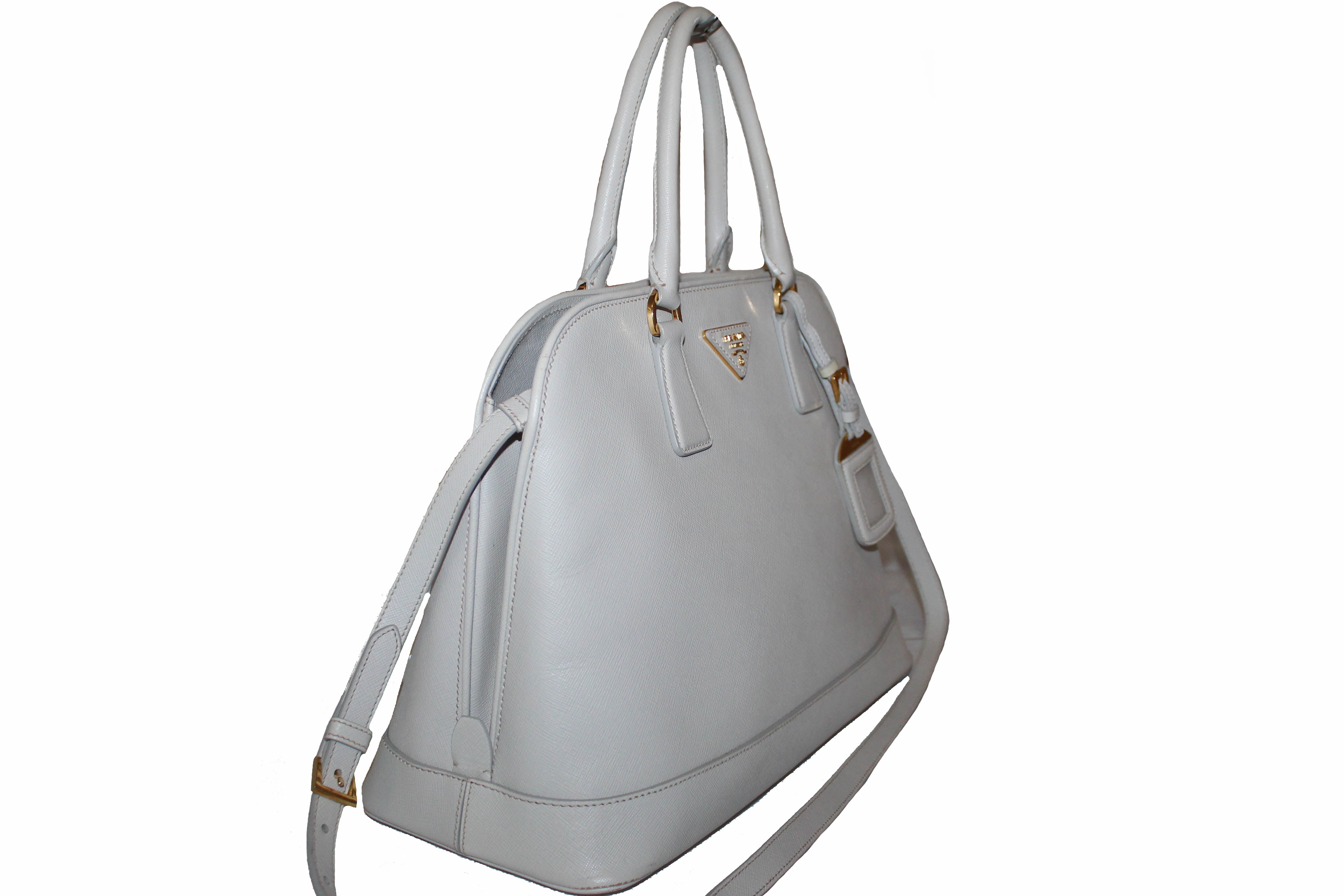 Authentic Prada White Saffiano Lux Leather Double Handle Large Tote Bag for Women | Luxury Designer Handbag for Work, Travel & Everyday Use
