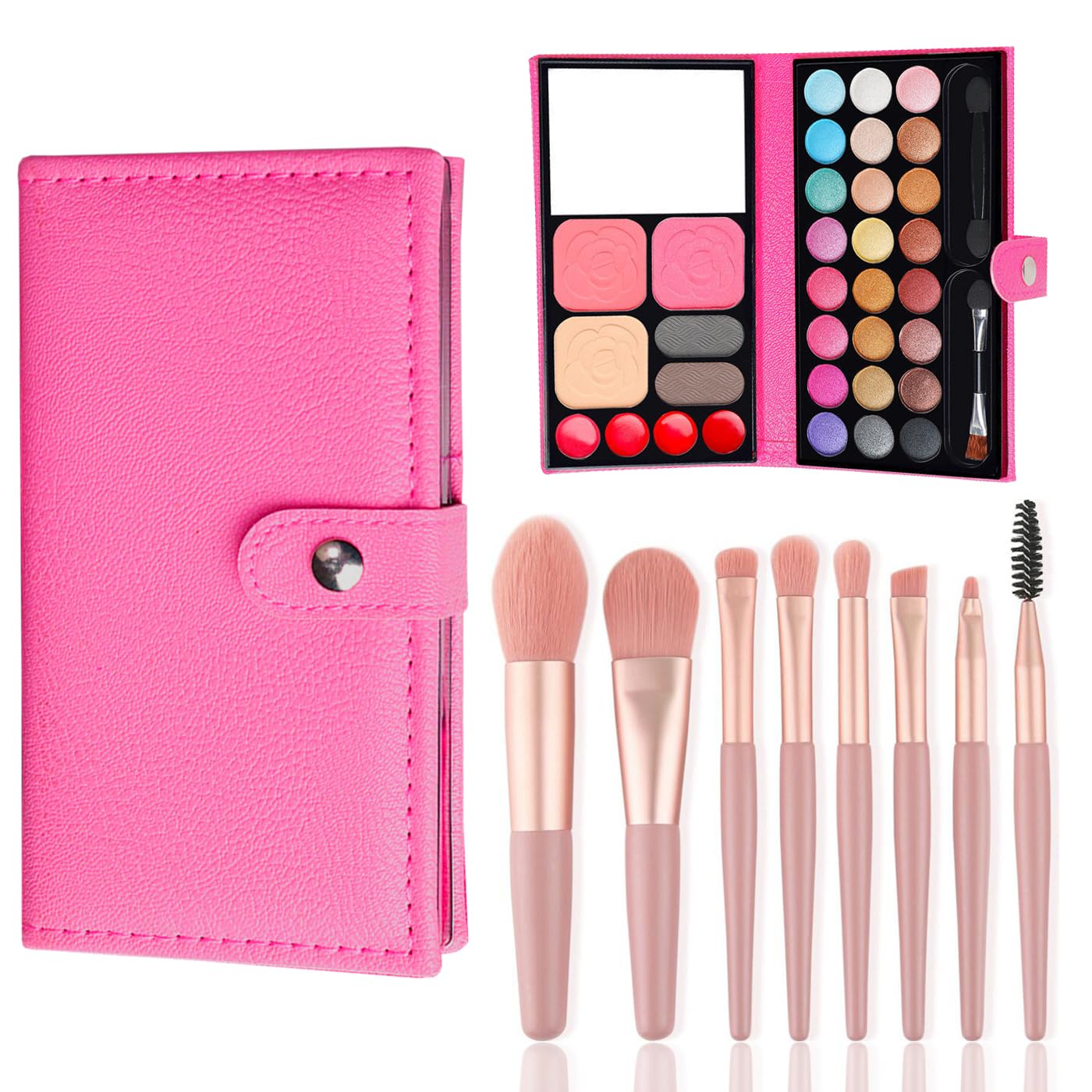 AYNKH 33-Color Kids Makeup Set with 8 Brushes - Princess Toy Makeup Kit for Halloween & Birthday Parties