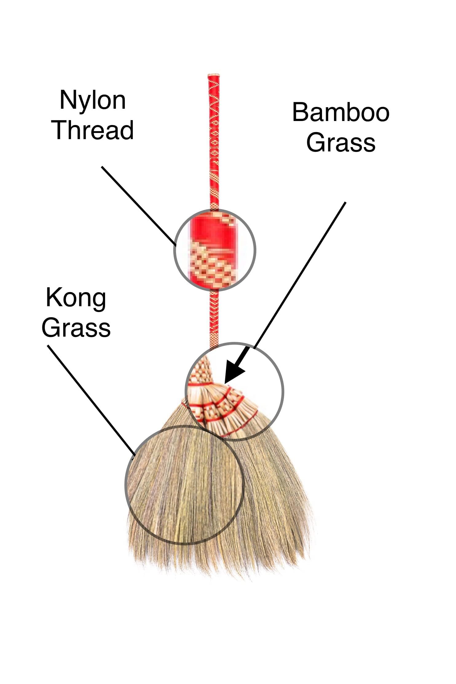Natural Thai Straw Broom with Bamboo Handle - Handwoven Grass Broom for Sweeping Dirt, Dust & Debris - Traditional Asian Broom for Home Cleaning, Wedding Jumping Broom Ceremony (40