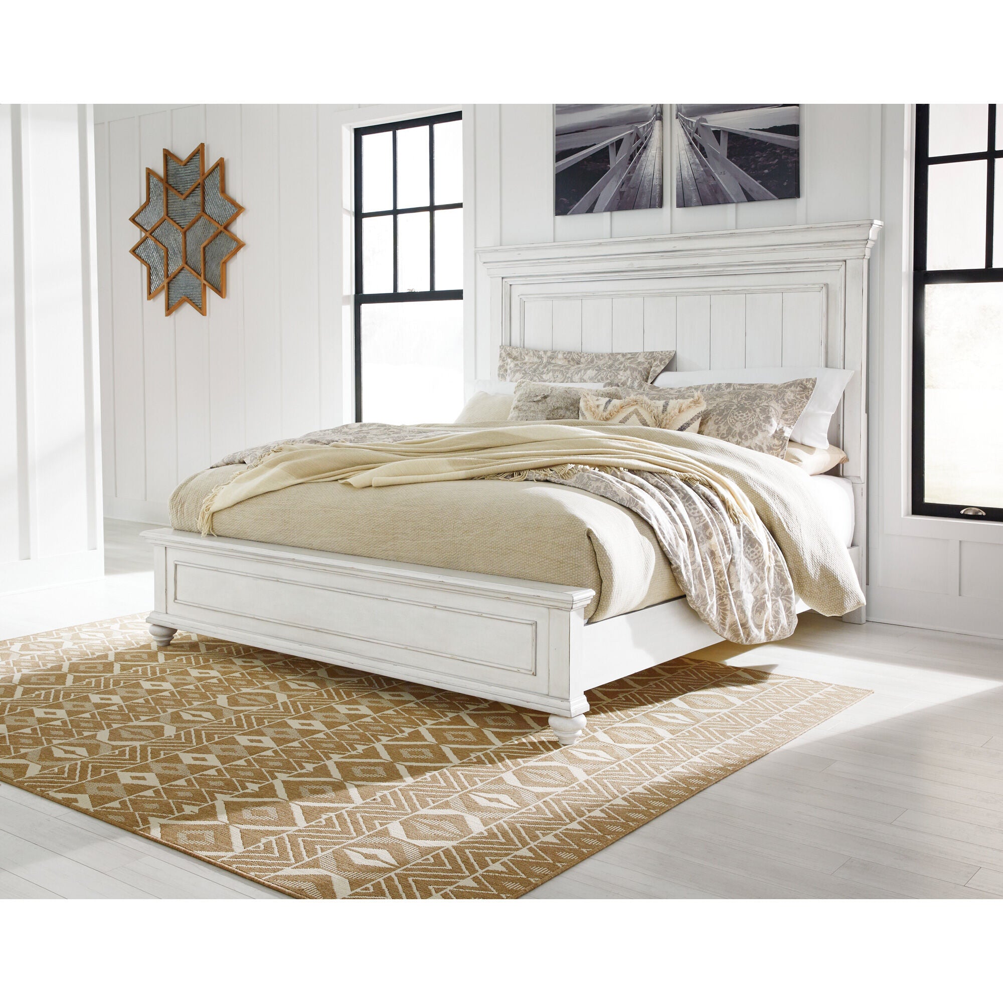 Kanwyn Panel Bed - Modern Wooden Bed Frame with Upholstered Headboard - Perfect for Master Bedroom, Guest Room & Home Decor