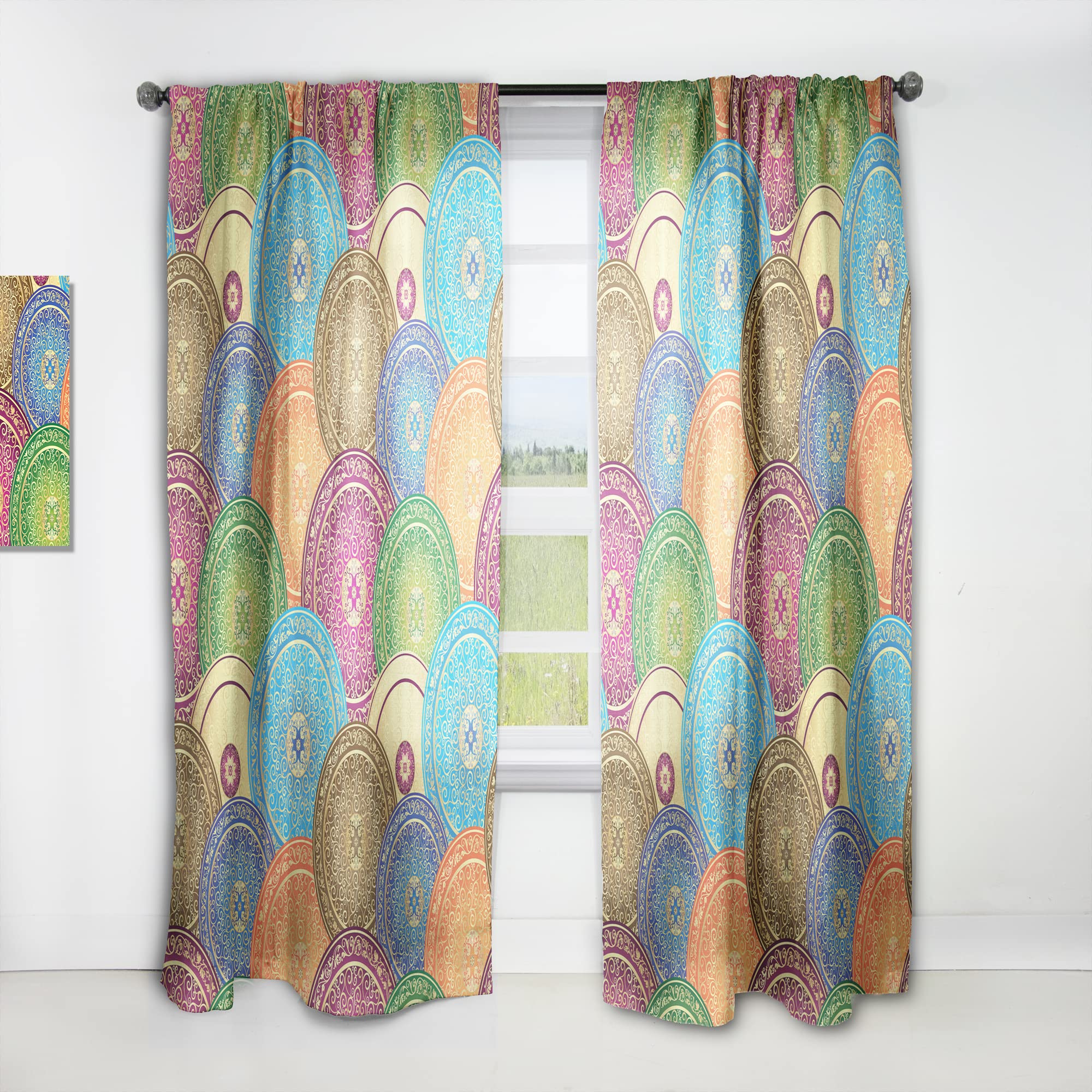 DesignQ Circular Retro Design IV Thermal Insulated Curtains - Single Panel 52x108 - Elegant Window Treatments for Bedroom & Living Room | Perfect for Home Decor, Light Control & Privacy