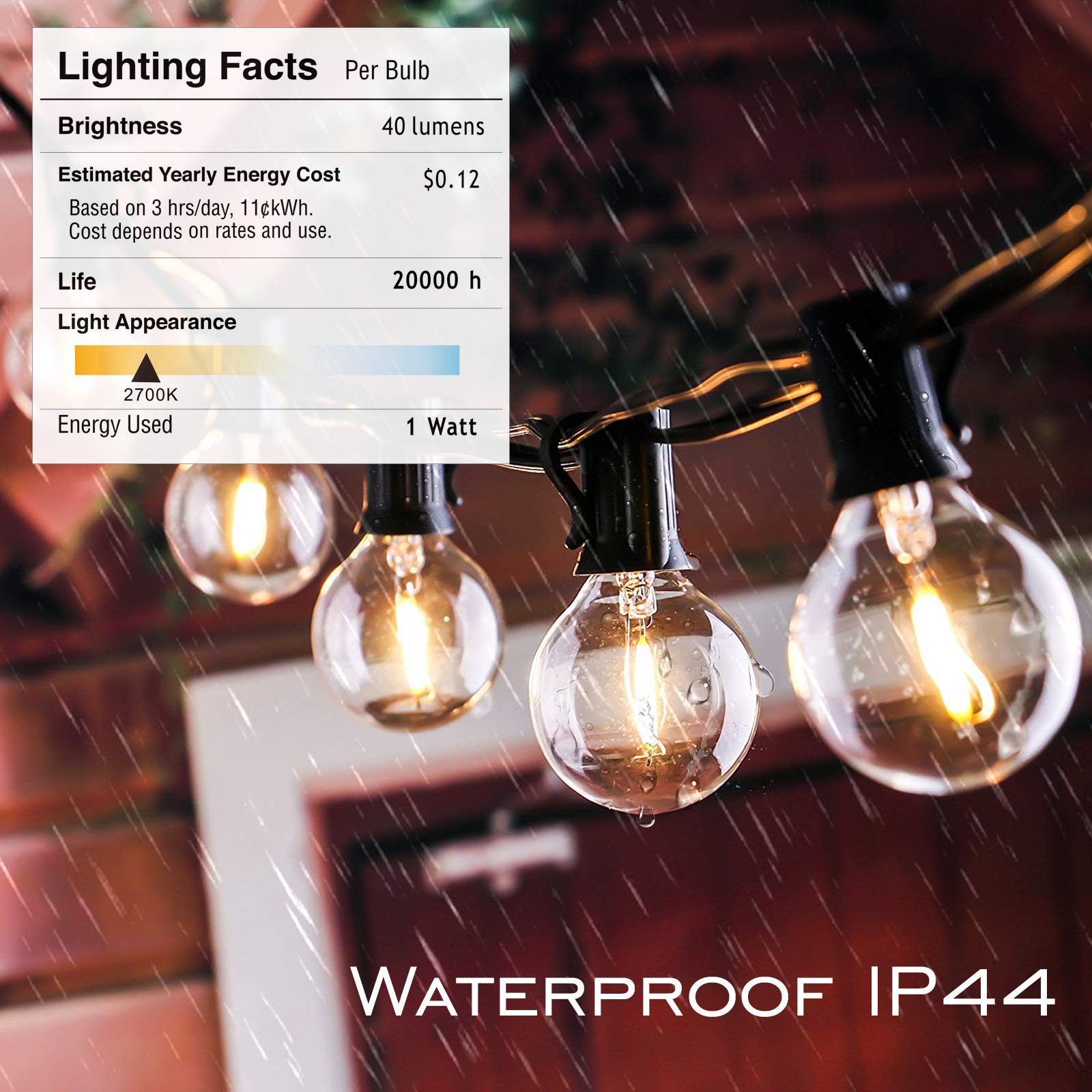 DAMAING 100FT Outdoor String Lights with 52 Dimmable G40 Shatterproof LED Bulbs - Waterproof Connectable Patio Lights for Backyard, Garden, Wedding & Party Decor - 2700K Warm White Glow