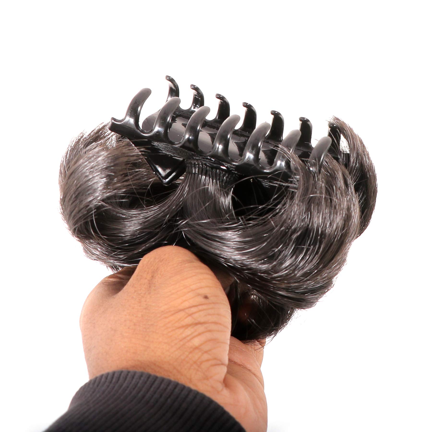 NAVMAV Claw Clip for Messy Bun - Wavy Curly Hair Clip, Chignon Ponytail Updo Hair Extensions for Women (Black) - Perfect for Casual, Work & Special Occasions