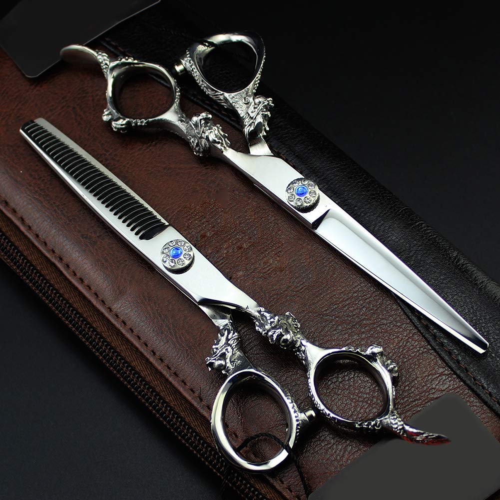 6.0 Inch Professional Hair Cutting Scissors Set - Sapphire Coated Barber Shears with Flat & Thinning Blades for Precision Styling - Perfect for Salon, Home Haircuts & Hairstyling