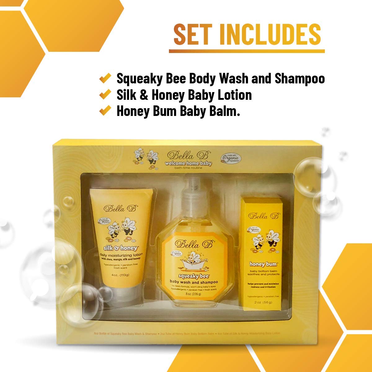 Organic Baby Bath Gift Set - 3-Piece Baby Shower Essentials with Body Wash, Lotion & Diaper Rash Cream | Gentle & Natural Newborn Care | Perfect for Baby Showers, New Parents & Daily Bath Time