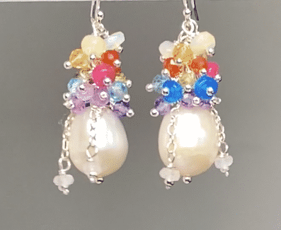 Exquisite Pearl Earrings with Multi-Color Opals & Gemstones in 14K Gold Fill or Sterling Silver - Perfect for Weddings, Parties & Special Occasions