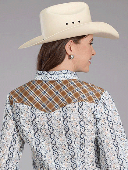 Roper Women's Western Long Sleeve Shirt - Blue Stripe Print Flannel Top for Cowgirl Style | Perfect for Rodeo, Ranch Work & Country Fashion Outfits