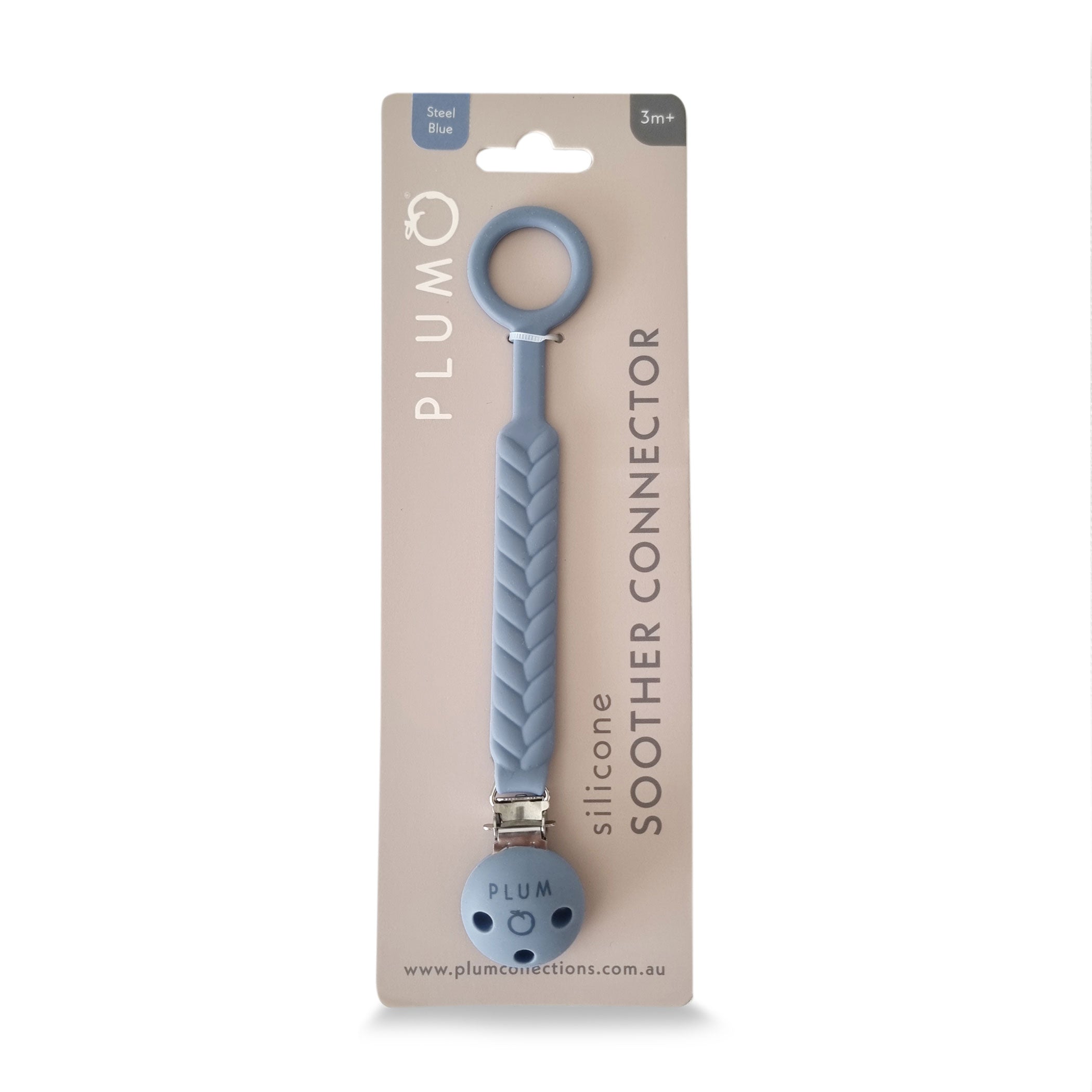 PLUM Silicone Baby Pacifiers & Connector Set - BPA-Free, Steel Blue (0-6 Months) - Perfect for Newborns, Infants, and Travel Essentials