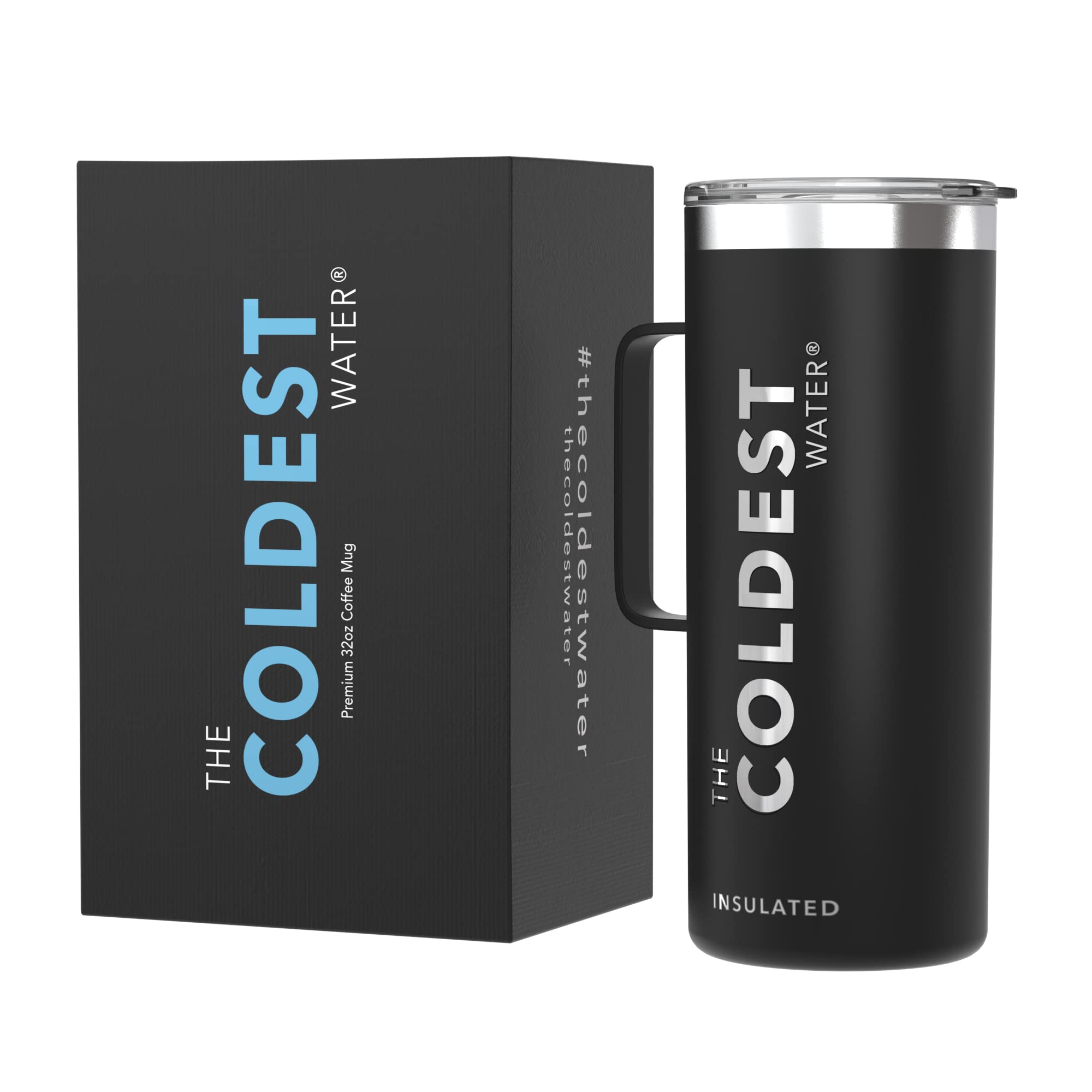 The Coldest Coffee Mug - 32 oz Stainless Steel Super Insulated Travel Mug for Hot & Cold Drinks, Perfect for Tea, Lattes, Cappuccino, Matte Black Design, Ideal for Office, Commute, and Outdoor Adventures
