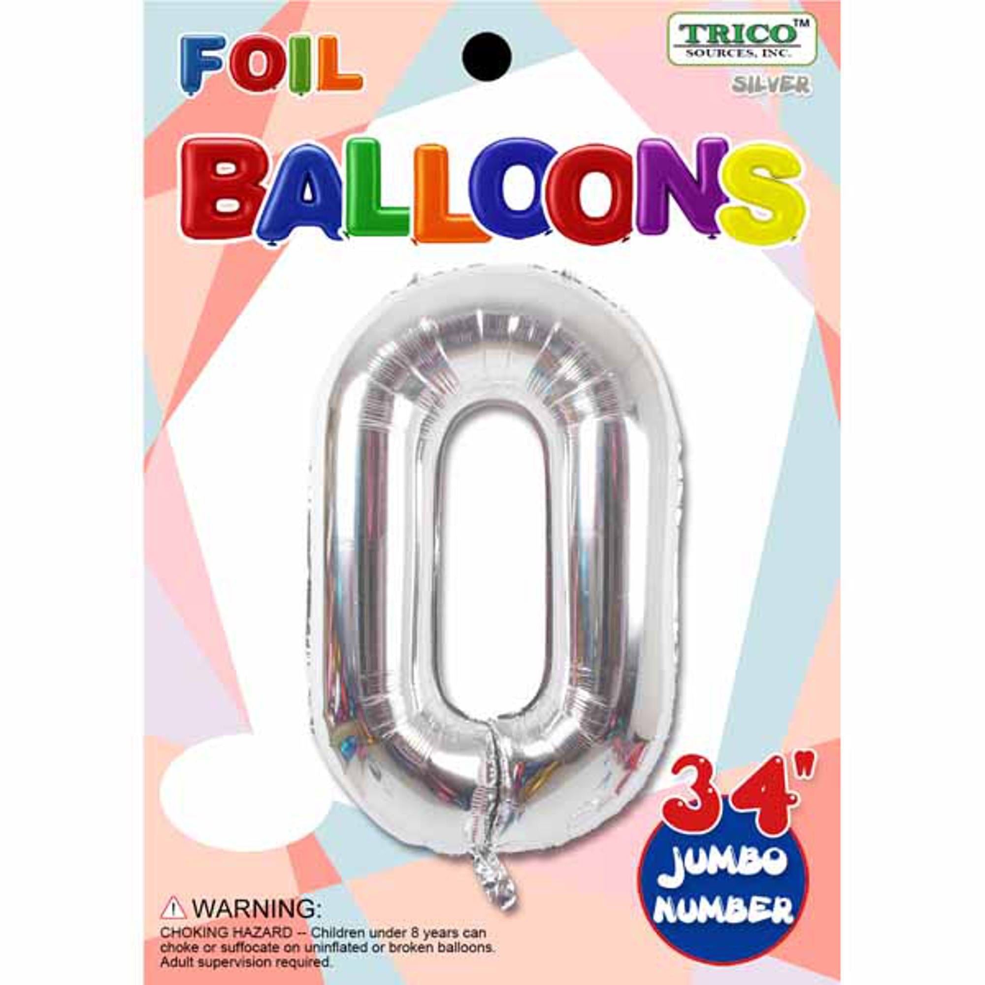 34 Inch Silver #0 Foil Balloon - Large Metallic Party Decoration for Birthdays, Weddings & Celebrations