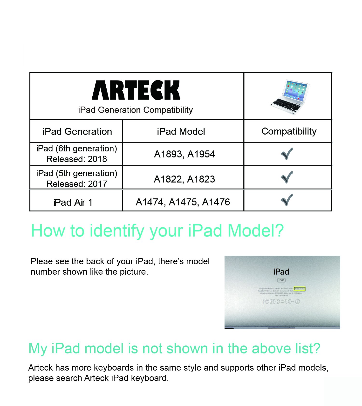 Arteck Ultra-Thin Bluetooth Keyboard Case for iPad 9.7-inch (iPad 6th/5th Gen & iPad Air 1) - Full Protection Folio with 130° Swivel Stand | Perfect for Work, Study & Travel
