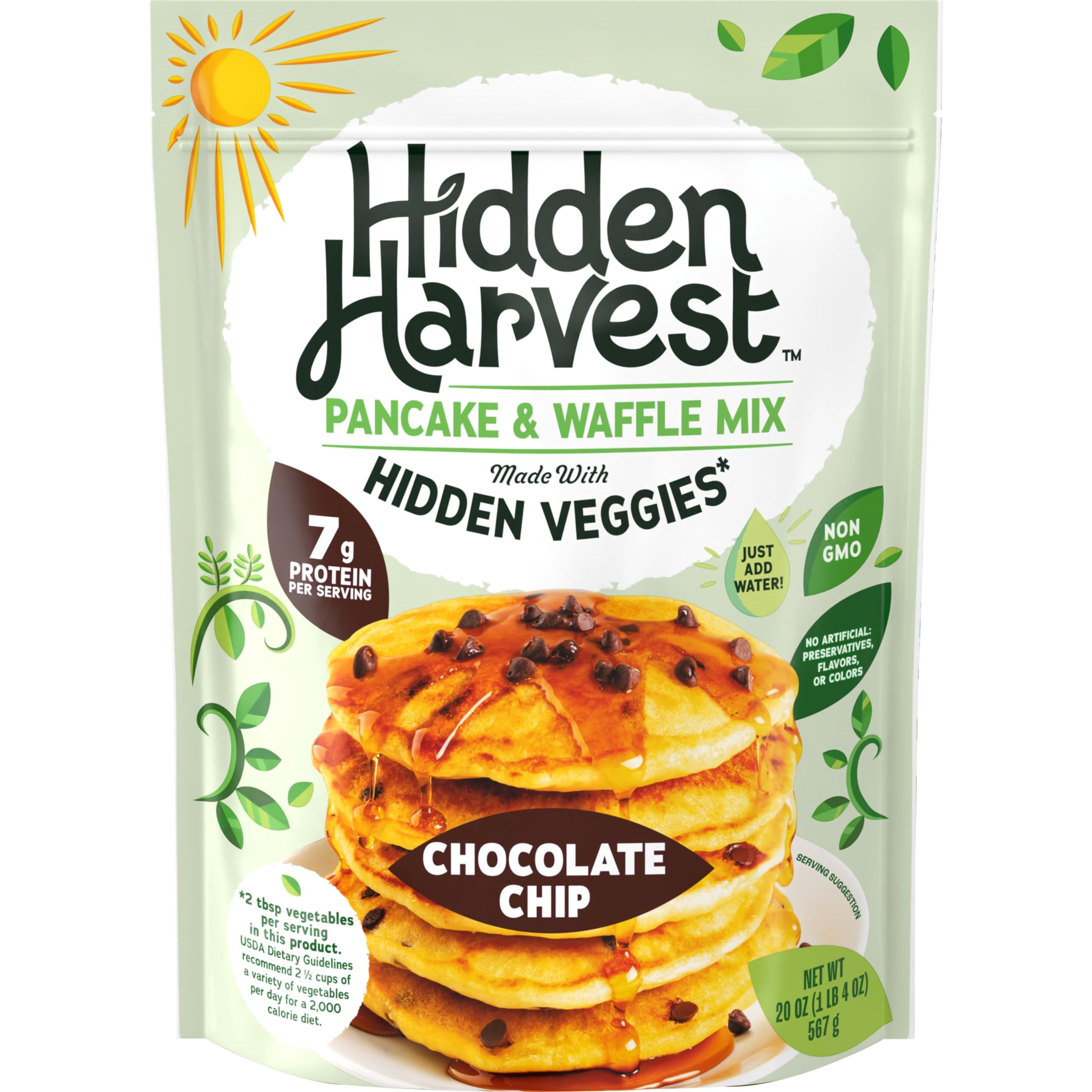 Hidden Harvest Pancake & Waffle Mix - Chocolate Chip (20oz) - Perfect for Breakfast, Brunch, and Family Gatherings