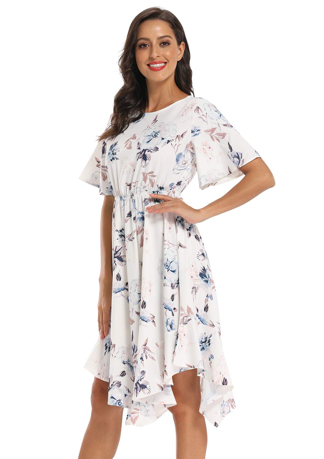 Alaster Women's Chiffon Short Sleeve Midi Dress with Irregular Hem - Breathable Summer Casual Dress for Beach, Party & Vacation Wear
