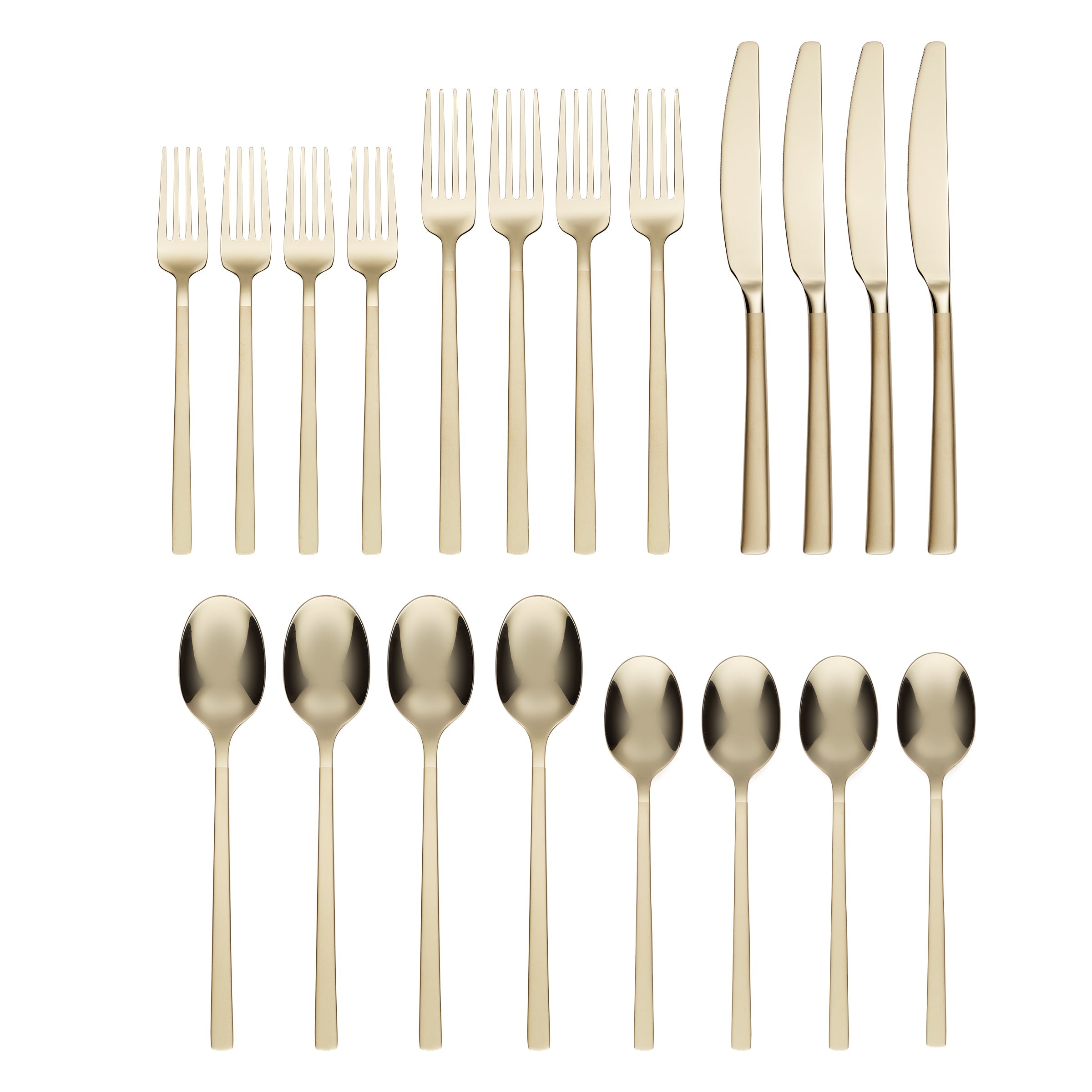 Beveled Champagne Gold Mirror Flatware Set - 20 Piece Stainless Steel Cutlery for Elegant Dining, Wedding Gifts & Home Decor