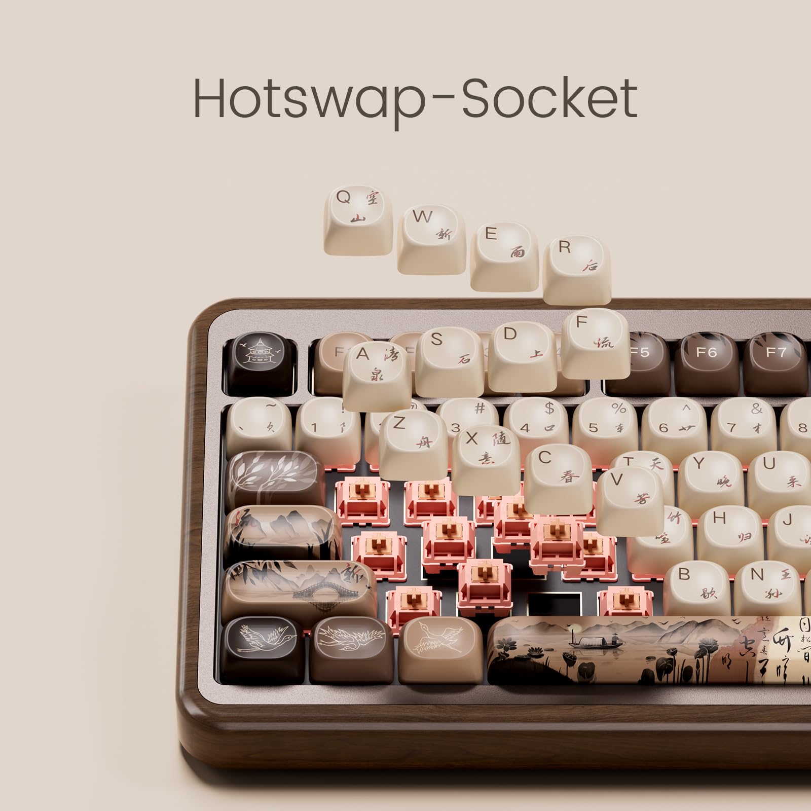 Akko MU02 75% Wireless Mechanical Keyboard - Walnut Wooden Case, RGB Backlit, Hot-Swappable with PBT Dye-Sub Keycaps (2.4G/Bluetooth/Wired) for Mac & Windows - Perfect for Gaming, Office Work & Typing (Mountain Seclusion, Rosewood Switch)