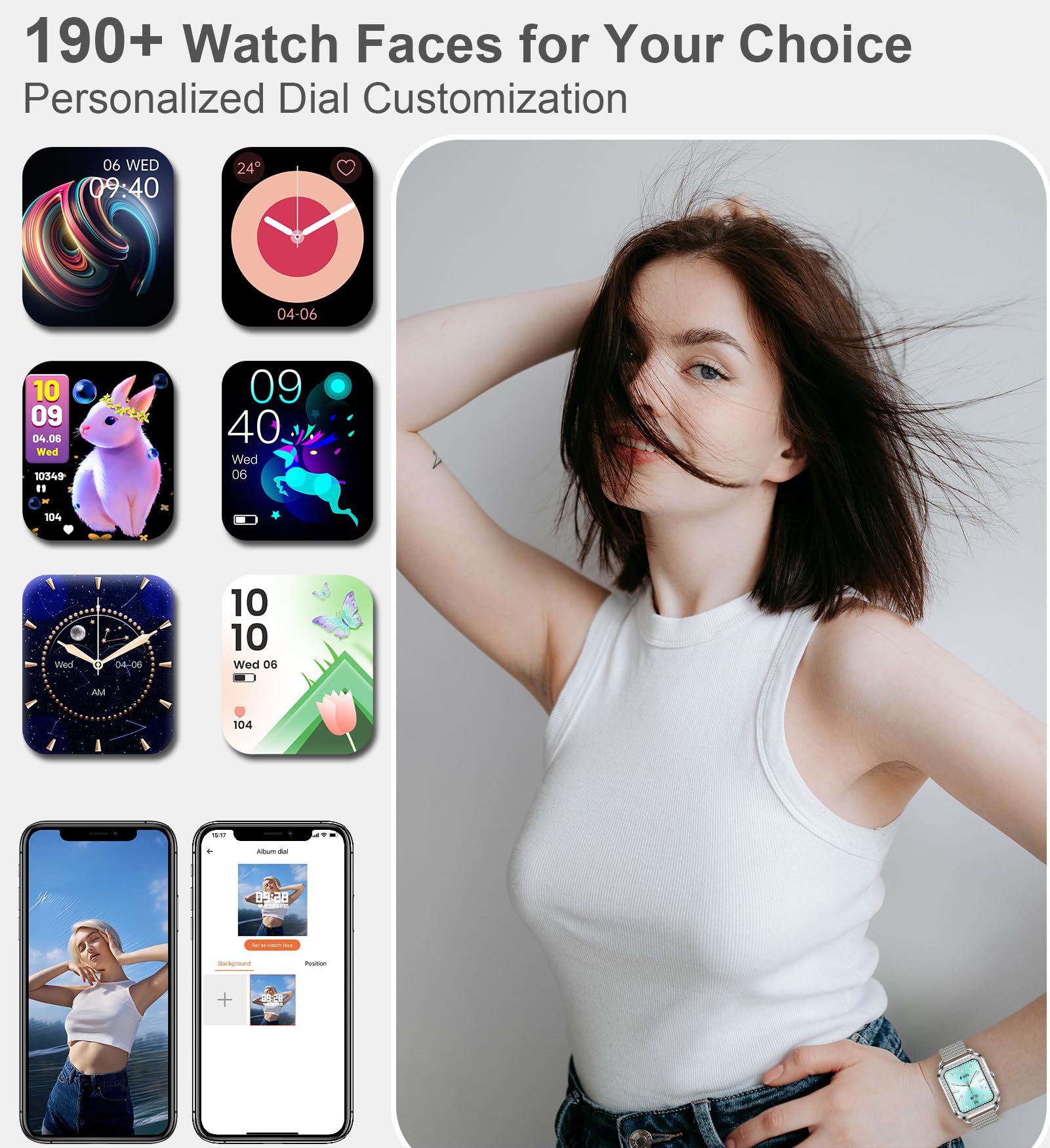 Smart Watch for Women with Bluetooth Calling, Fitness Tracker with Heart Rate & Sleep Monitor, Voice Assistant, Compatible with iOS/Android - Perfect for Workouts, Running & Daily Activity Tracking (Silver)