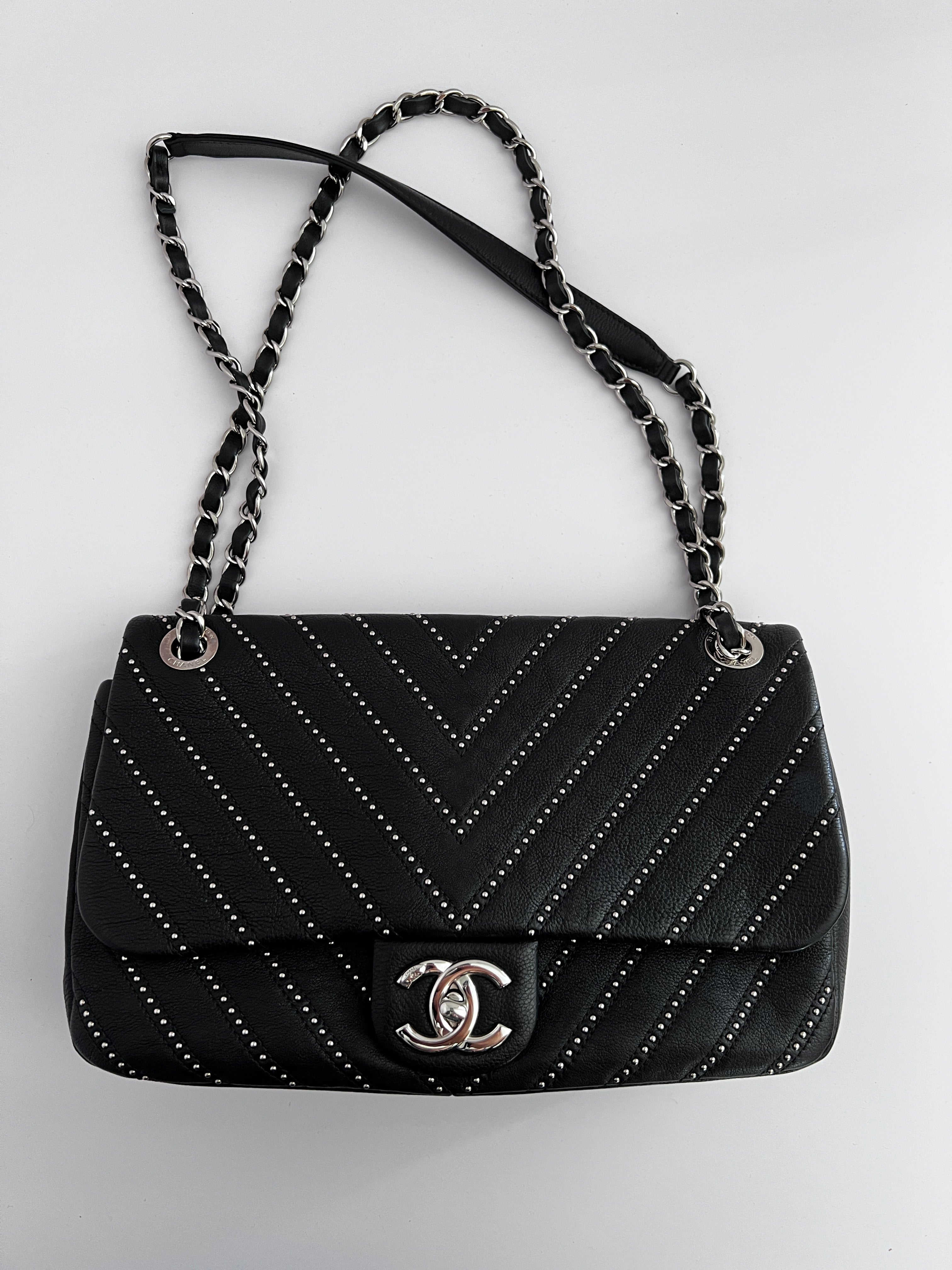 Chanel Stud Wars CC Flap Bag Chevron Calfskin Leather Crossbody Bag - Luxury Designer Handbag for Women, Perfect for Parties, Date Nights & Special Occasions