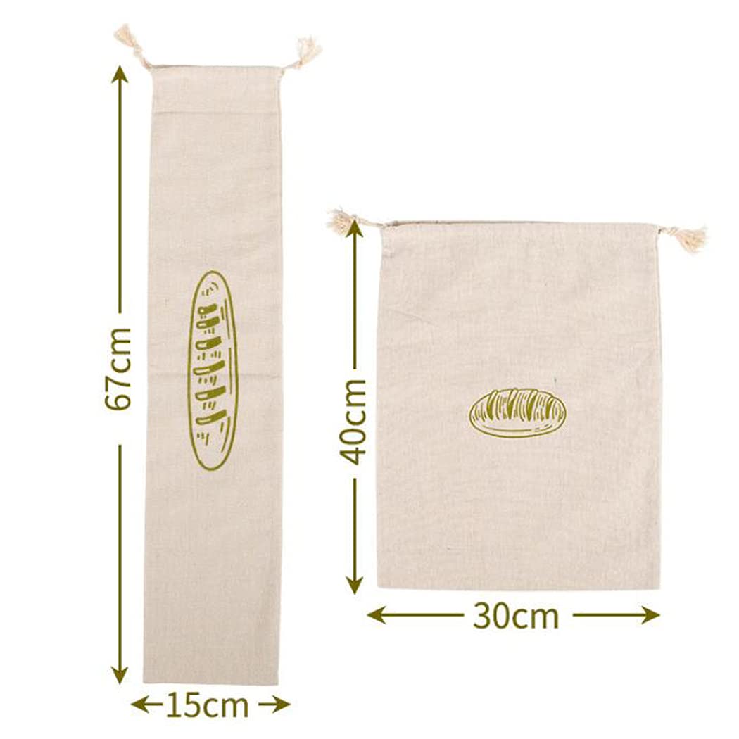 Hoshen 2 Pack Reusable Cotton Bread Bags for French Baguette - Eco-Friendly Food Storage Drawstring Pouches in Green & Red - Perfect for Picnics, Bakeries & Home Kitchen Use