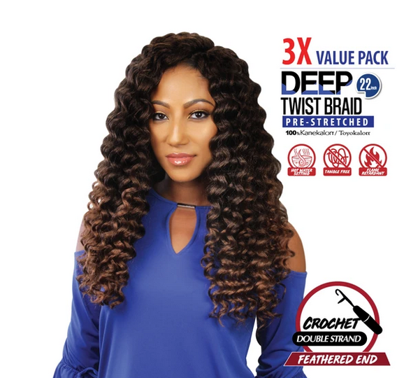 3X Deep Twist Crochet Braiding Hair - Soft & Natural Synthetic Hair for Protective Styles, Box Braids & Twist Outs - Perfect for Everyday Wear & Special Occasions
