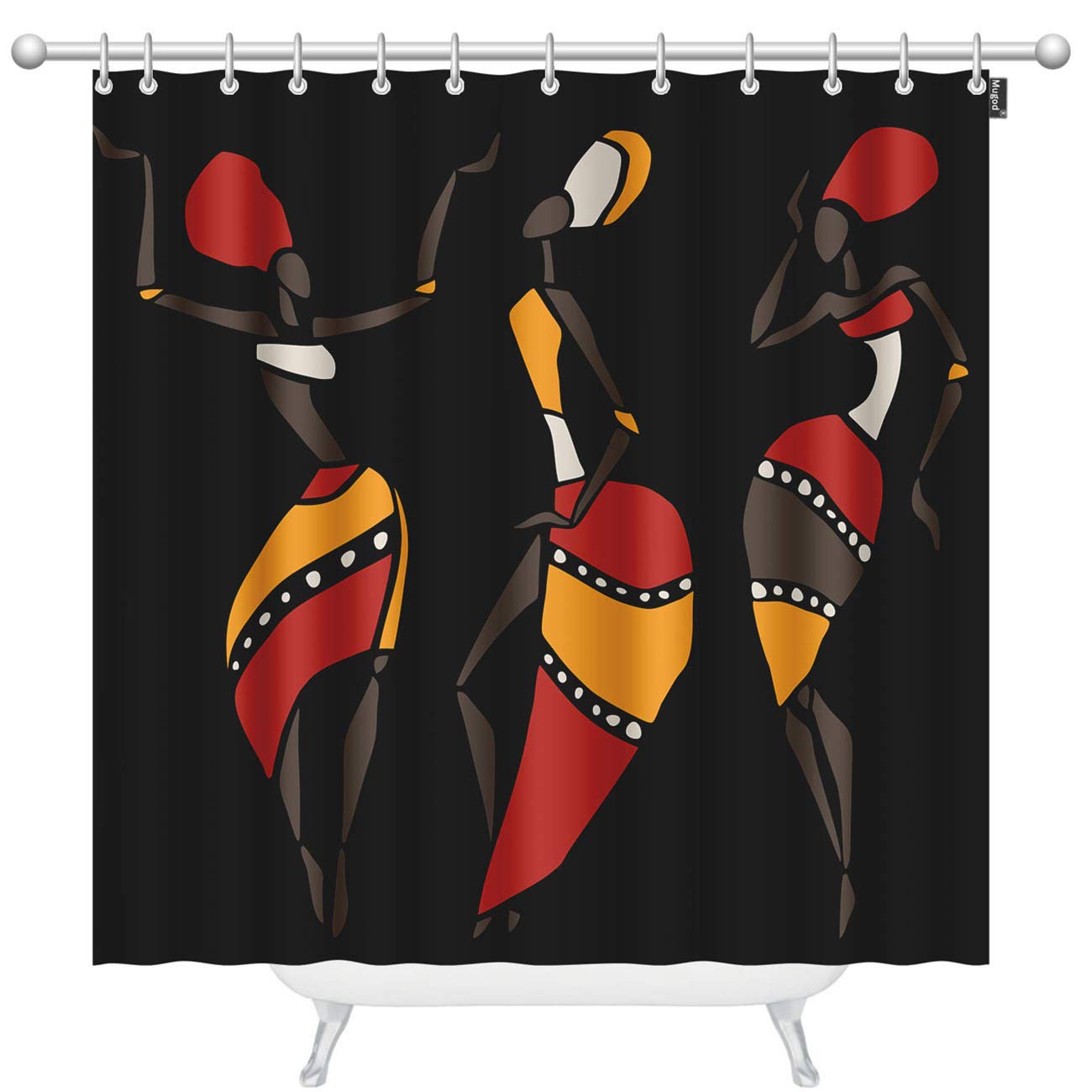 African Dancers Shower Curtain - Ethnic Style Dancing Woman Print, Waterproof Fabric Bathroom Decor with 12 Hooks (72x72 Inches) - Perfect for African-Themed Bathrooms, Cultural Home Decor & Unique Gift Ideas