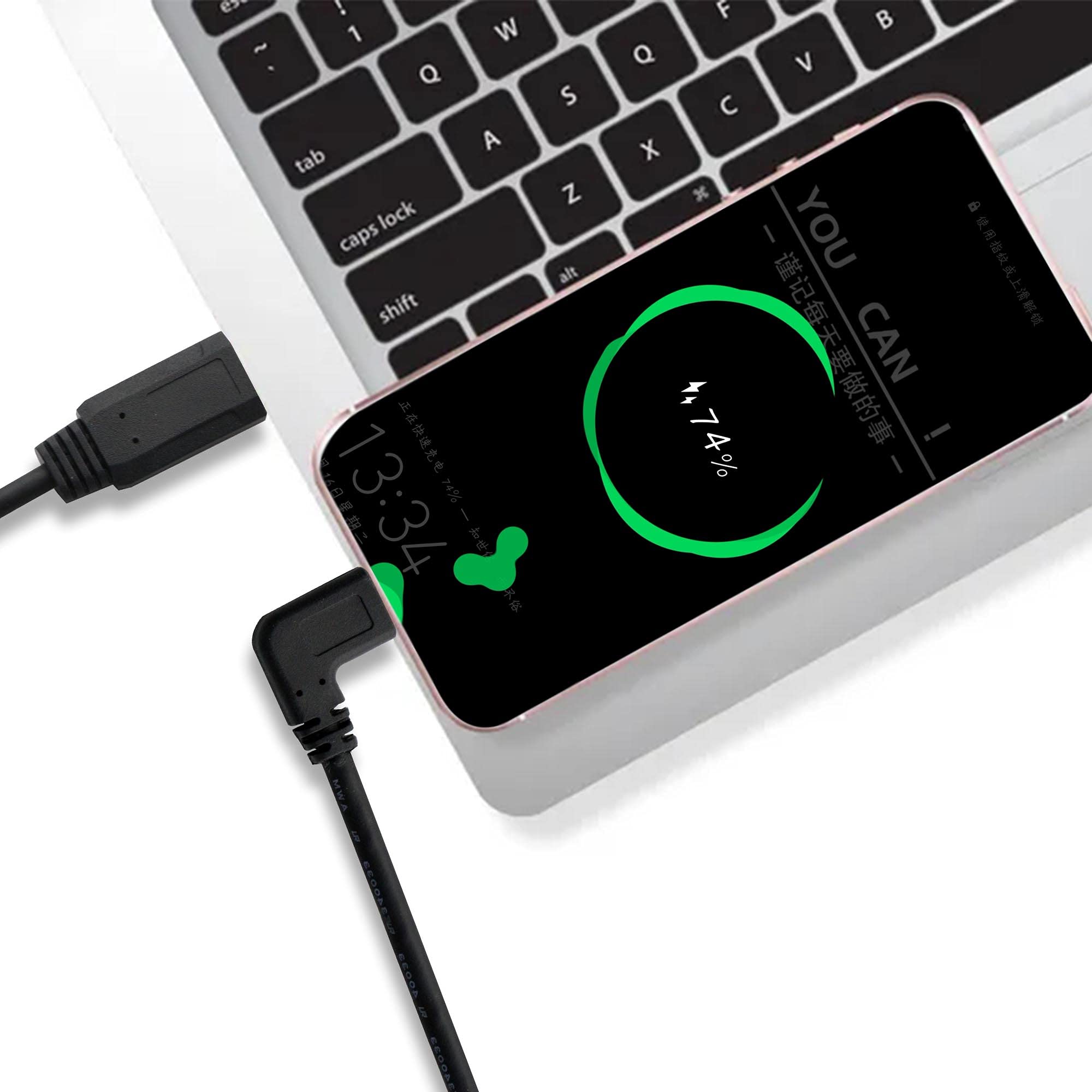 90 Degree Right Angle USB C Cable - USB 3.0 Type A Male to USB C Male - Fast Charging & Data Sync - 30cm Short Cable - Perfect for Laptops, Phones & Tight Spaces