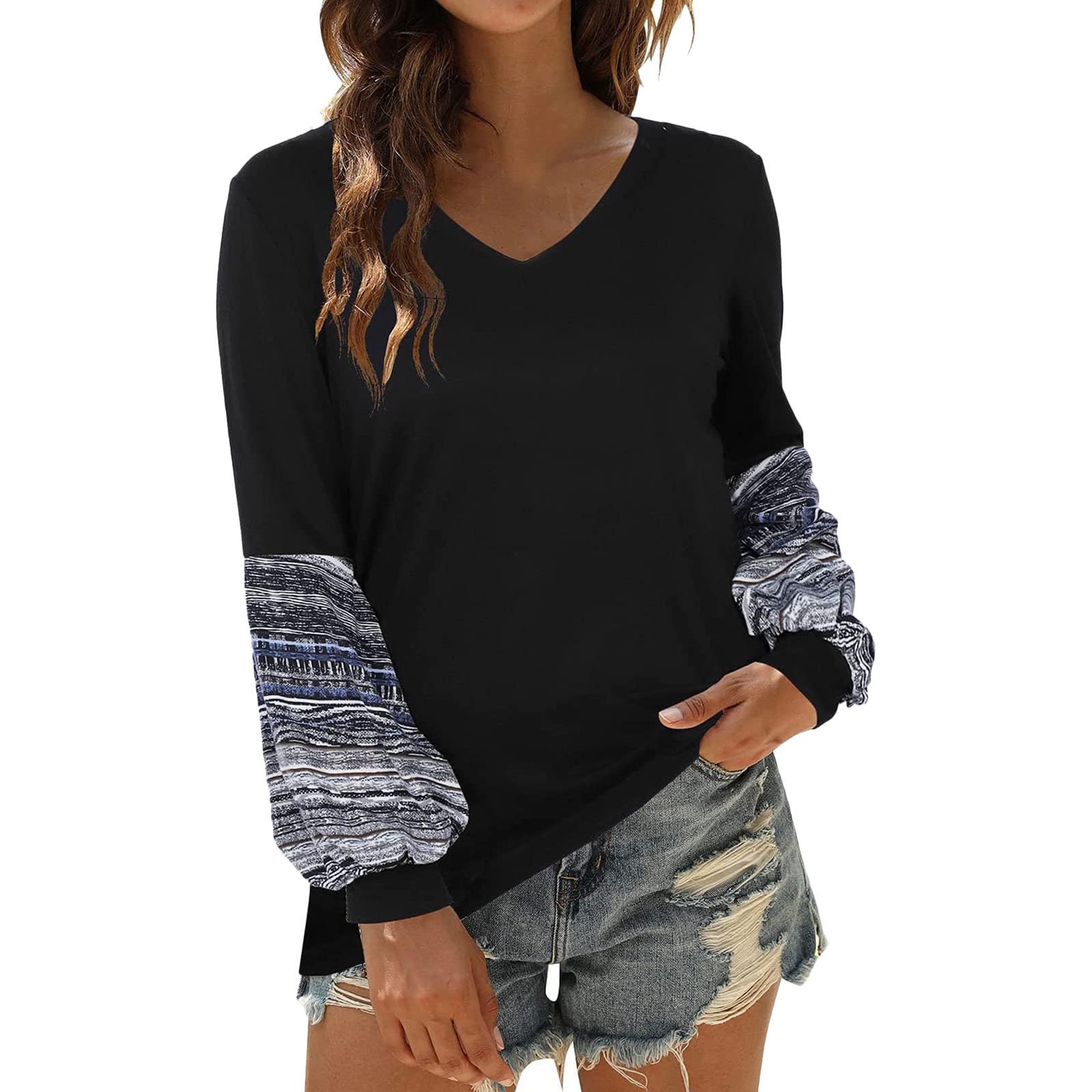 Women's Long Sleeve Pullover Blouse - Solid Color Casual Loose Fit Top for Fall & Winter | Stitching Detail Shirt for Party, Office & Everyday Wear