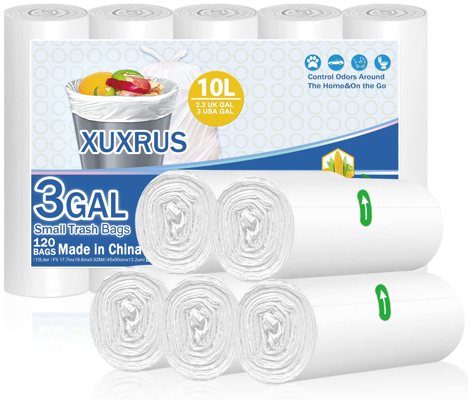 3 Gallon Small Trash Bags for Bathroom & Office - 120 Count White Garbage Bags Fits 2-3 Gallon Bins | Perfect for Home, Office, Hotel & RV Waste Disposal