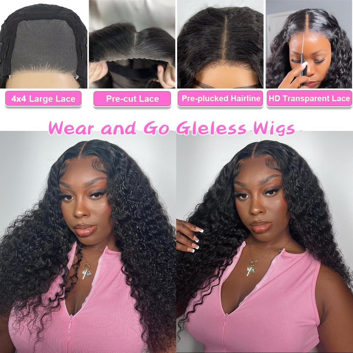 Glueless Human Hair Wigs for Black Women - 180% Density Deep Wave 28 Inch Lace Front Wig with 4x4 Lace Closure | Pre Plucked, Pre Cut, No Glue Needed | Perfect for Daily Wear, Special Occasions & Protective Styling