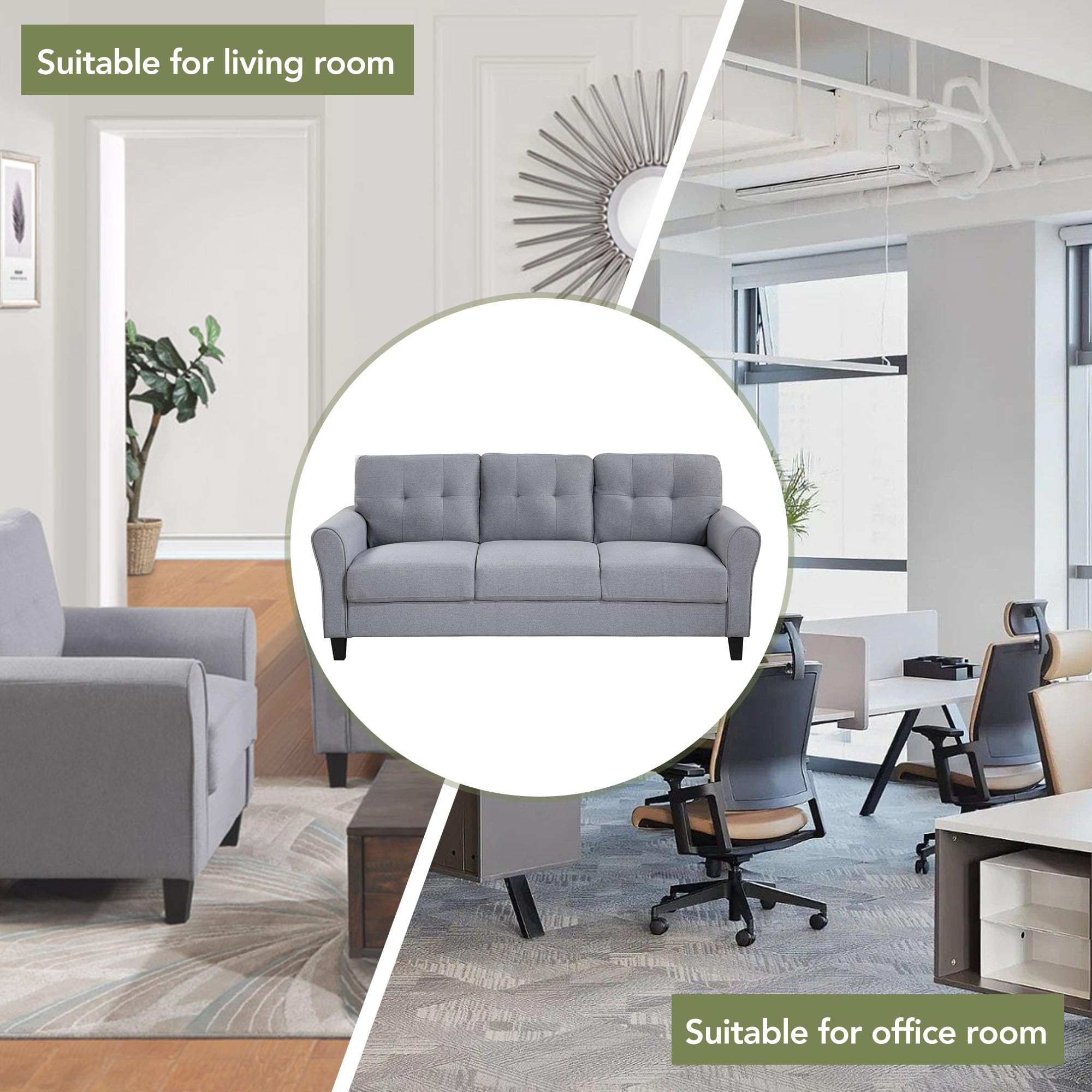 Harper & Bright Designs 3-Piece Modern Sectional Sofa Set with Button Tufted Linen Upholstery - Light Grey-Blue Armchair, Loveseat & 3-Seater Sofa for Living Room, Apartment & Lounge Comfort
