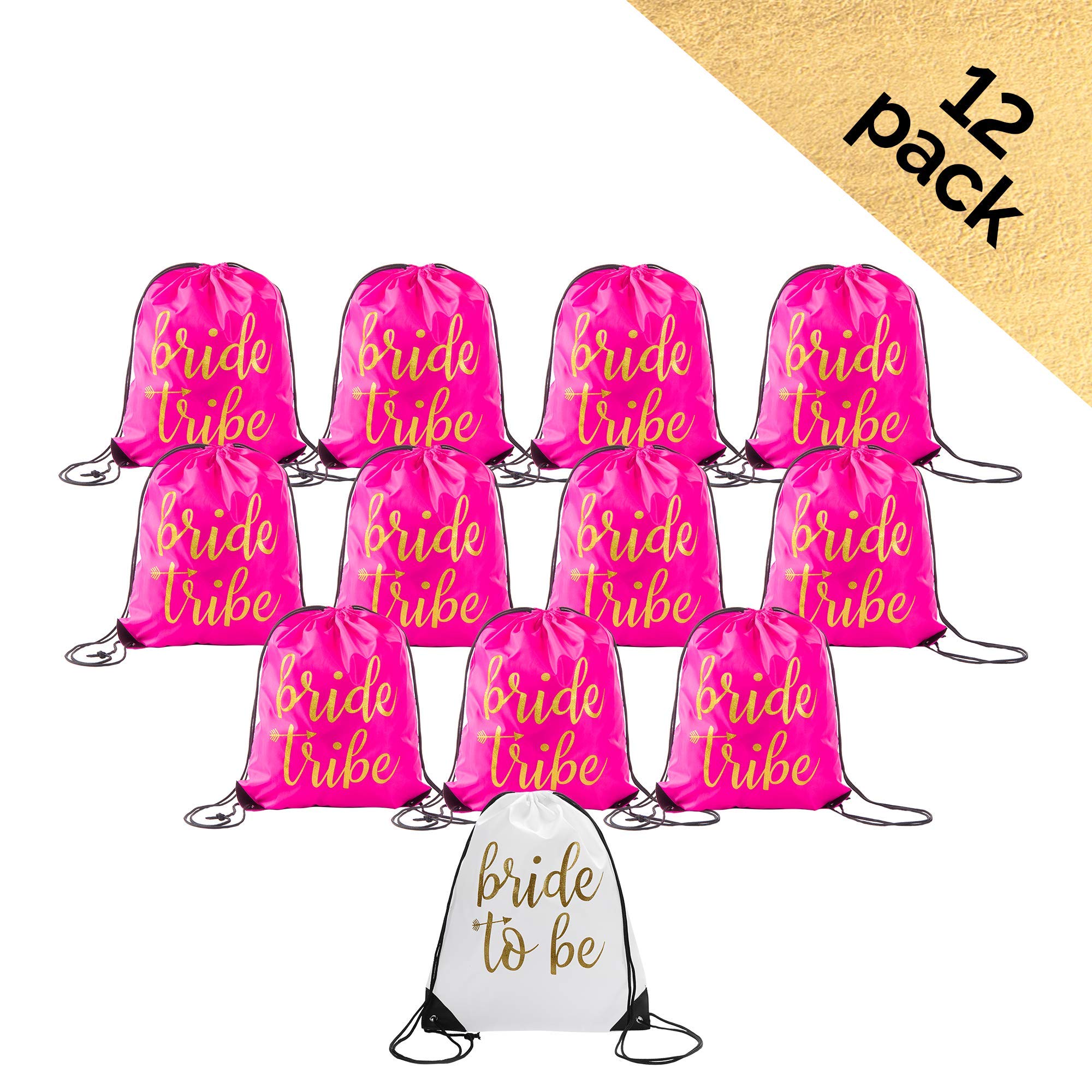 Pop Fizz Designs | 12-Pack Pink Bride & Bride Tribe Drawstring Bags for Bachelorette Party | Wedding Party Favors, Bridal Shower Gifts & Girls' Night Out Essentials