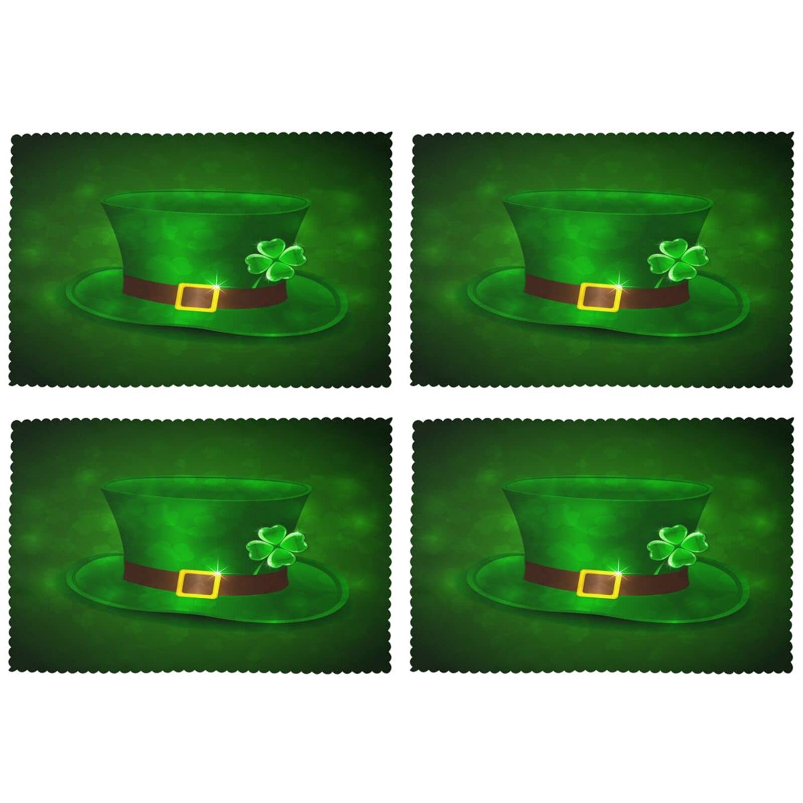 St. Patrick's Day Green Leprechaun Hat Placemats Set of 4 - 12x18 Inch Washable & Heat-Resistant Table Mats for Kitchen Dining Decor | Irish-Themed Party, Holiday Home Decoration