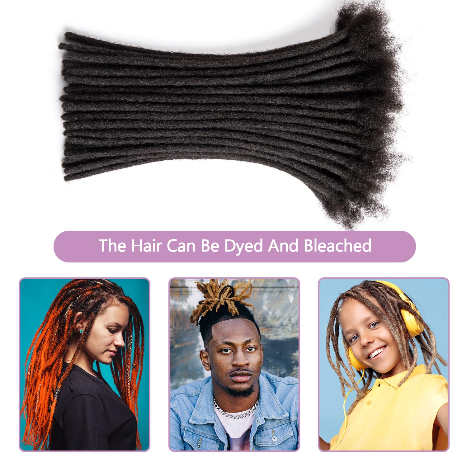 Originea 100% Human Hair Dreadlock Extensions for Men & Women - Handmade 0.8cm Thickness, Bleach & Dye Friendly Permanent Loc Extensions (14 Inch, 60 Strands, 1B Color) - Perfect for Protective Styles, Natural Hairstyles & Festival Looks