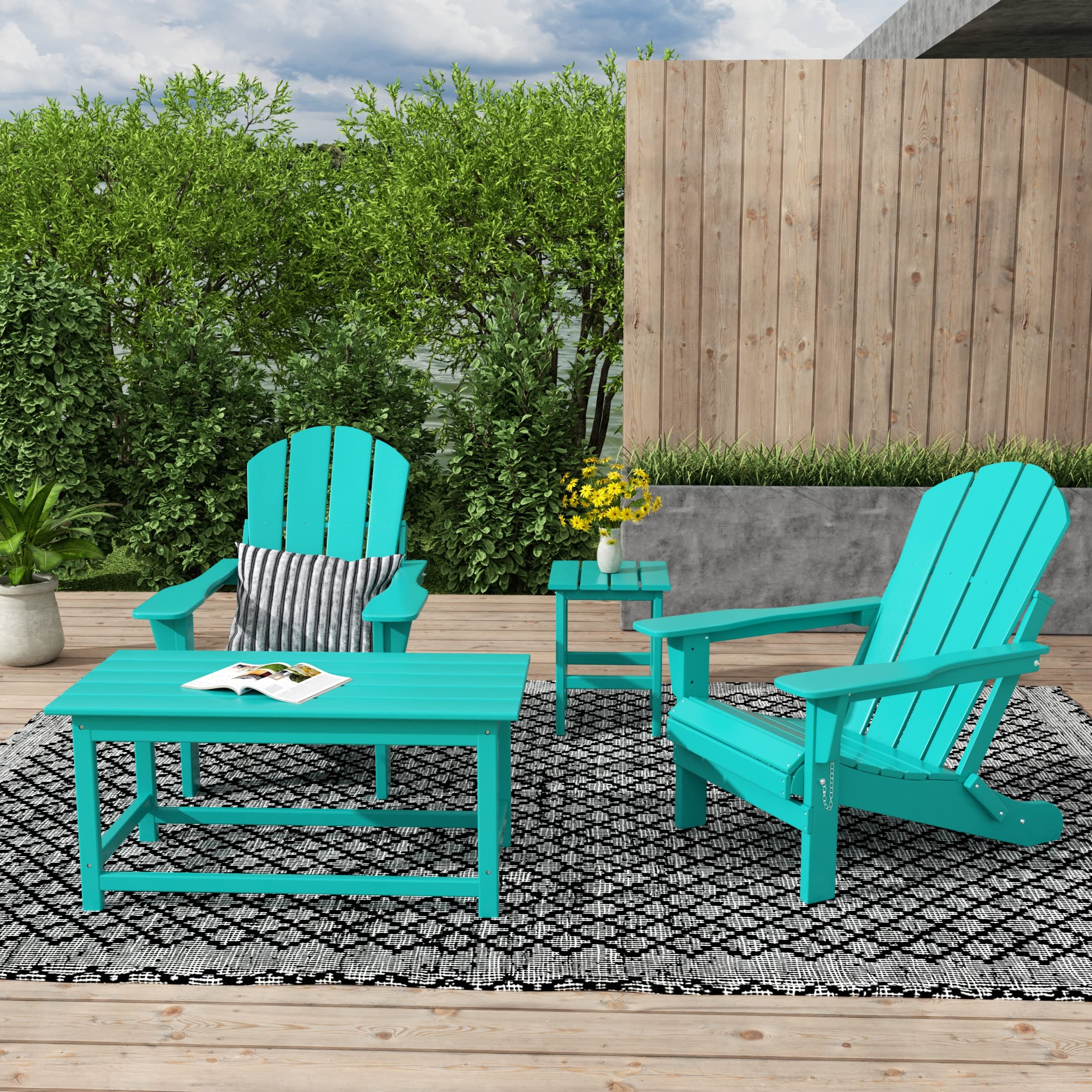 WestinTrends Malibu 3-Piece Outdoor Patio Furniture Set - All-Weather Poly Lumber Adirondack Coffee Table & 2 Side Tables in Turquoise - Perfect for Poolside, Garden, Deck or Backyard Relaxation