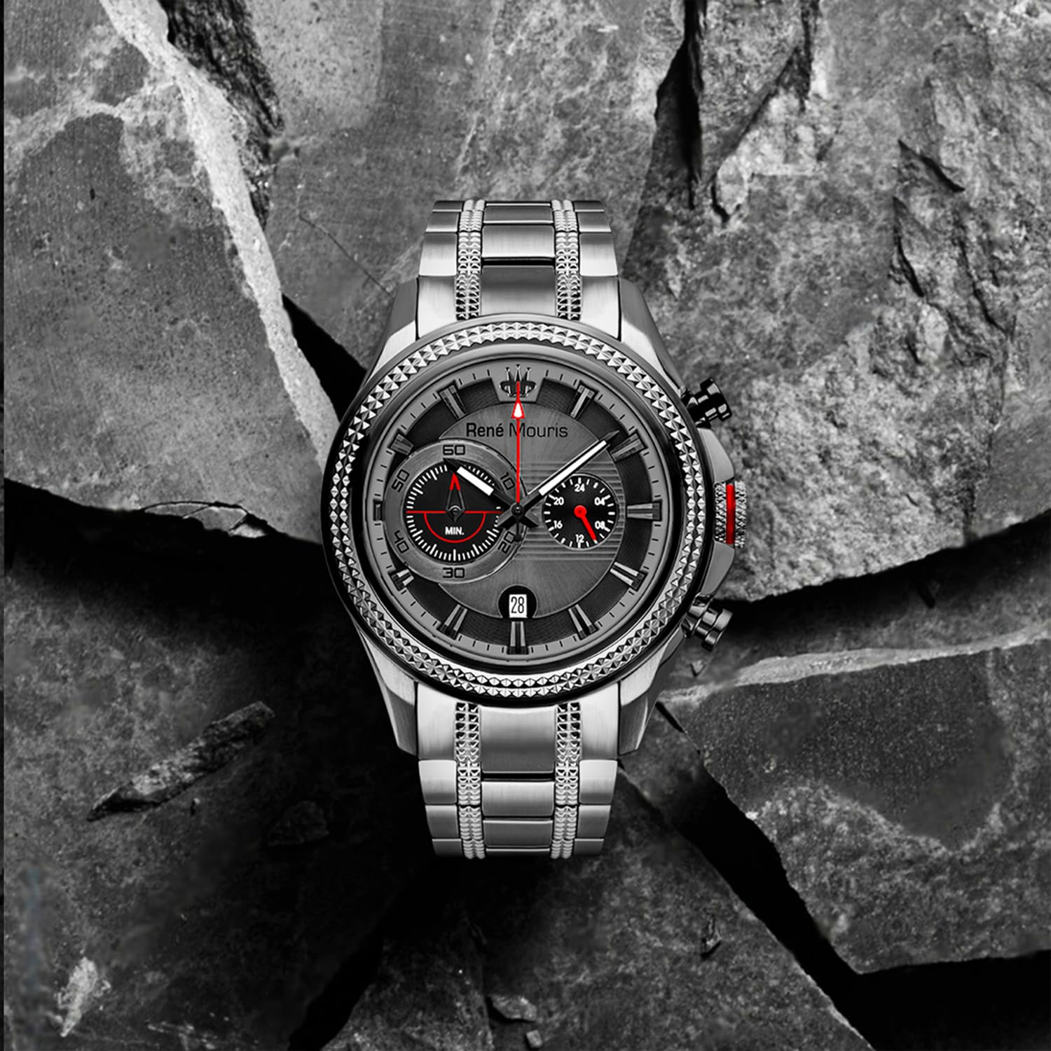 René Mouris Trofeo Men's Chronograph Watch - 45mm 316L Stainless Steel Sport Watch with Sapphire Coated Crystal & 100M Water Resistance - Luxury Dress & Casual Wristwatch for Business, Travel & Outdoor Activities