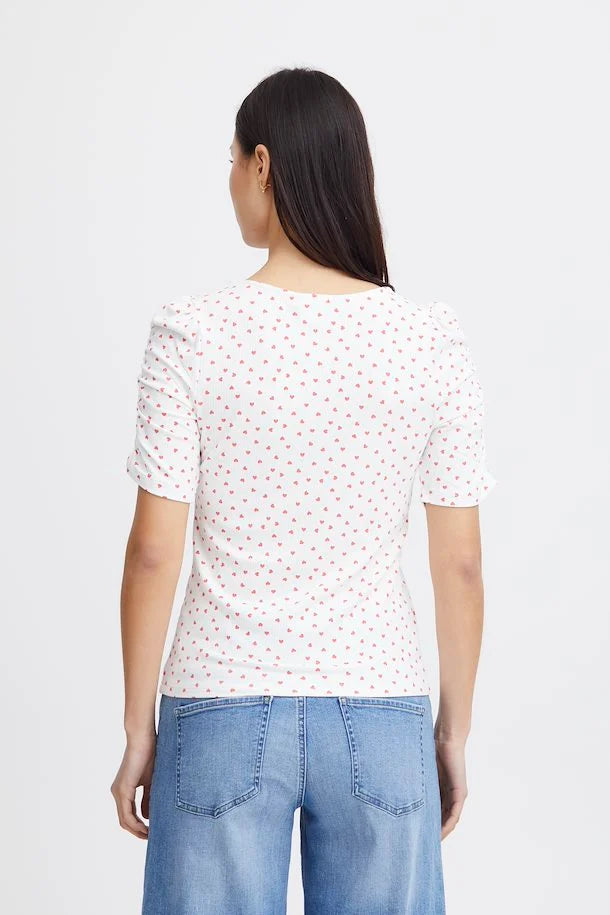 Debby T-Shirt - Cloud Dancer & Heart Print Women's Casual Tee | Perfect for Everyday Wear, Date Nights & Music Festivals