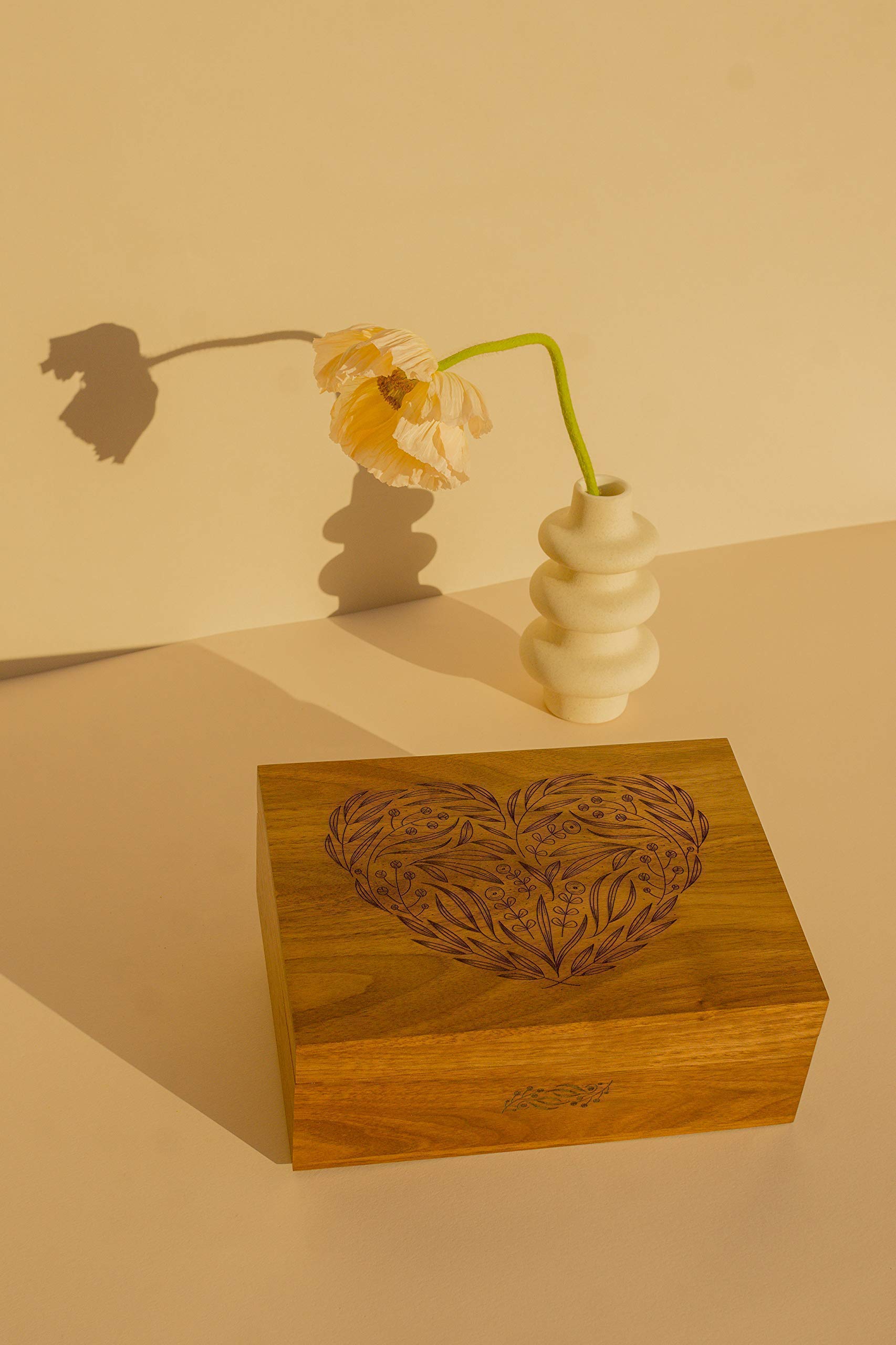 Floral Heart Engraved Wooden Memory Box - Personalized Wedding Anniversary Gift, Custom Keepsake Box for New Baby & Mother's Day Present - Handcrafted in USA | Perfect for Storing Jewelry, Love Letters & Cherished Mementos