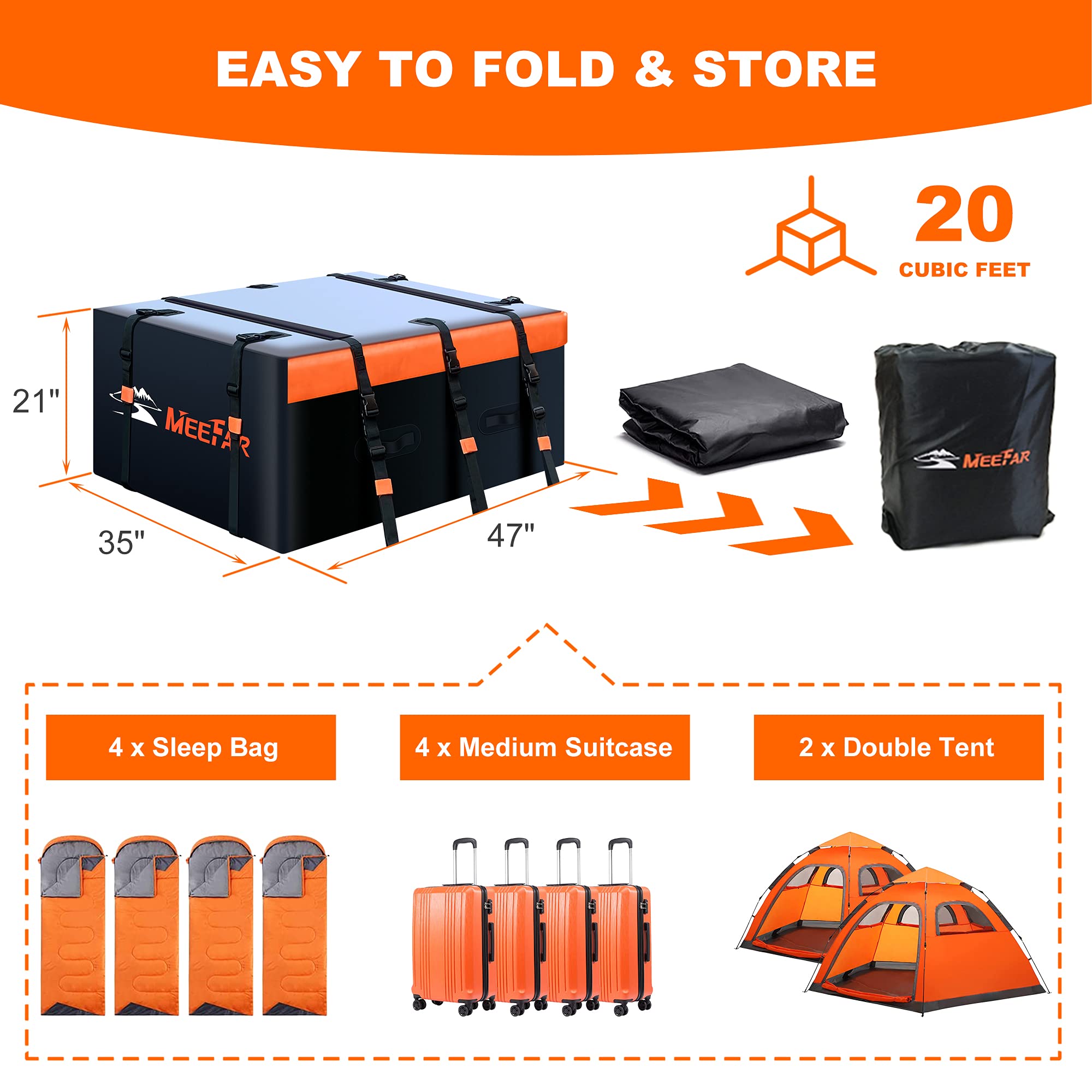 **MeeFar 20 Cubic Feet Waterproof Rooftop Cargo Carrier Bag – Universal Fit for All Vehicles (With/Without Rack) – Includes Anti-Slip Mat, 10 Reinforced Straps, 6 Door Hooks & Luggage Lock – Perfect for Road Trips, Camping & Outdoor Adventures**